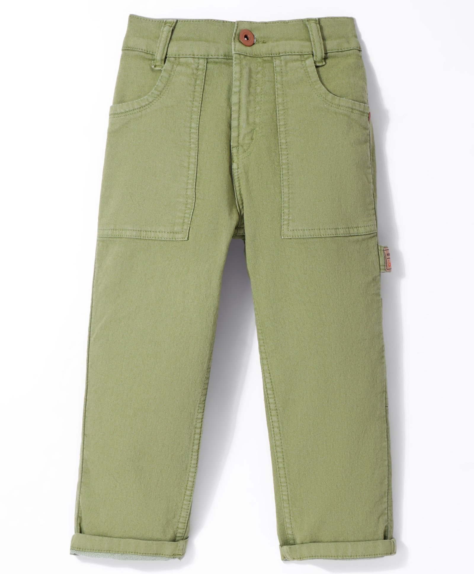 Little Kangaroos 100% Cotton Woven Full Length Denim Jeans with Pockets Solid Colour - Pista-picture-35