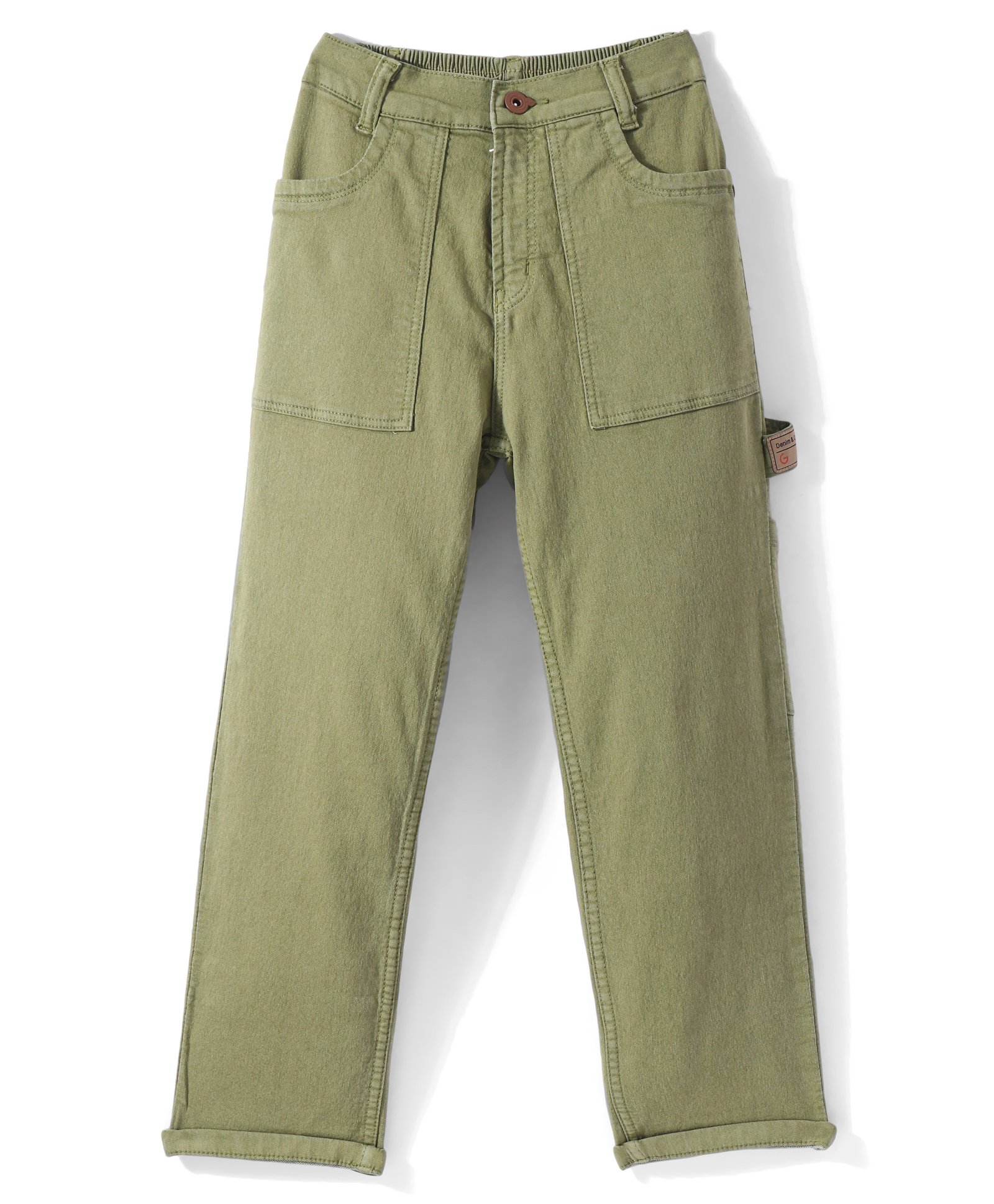 Little Kangaroos 100% Cotton Woven Full Length Denim Jeans with Pockets Solid Colour - Olive Green-picture-14