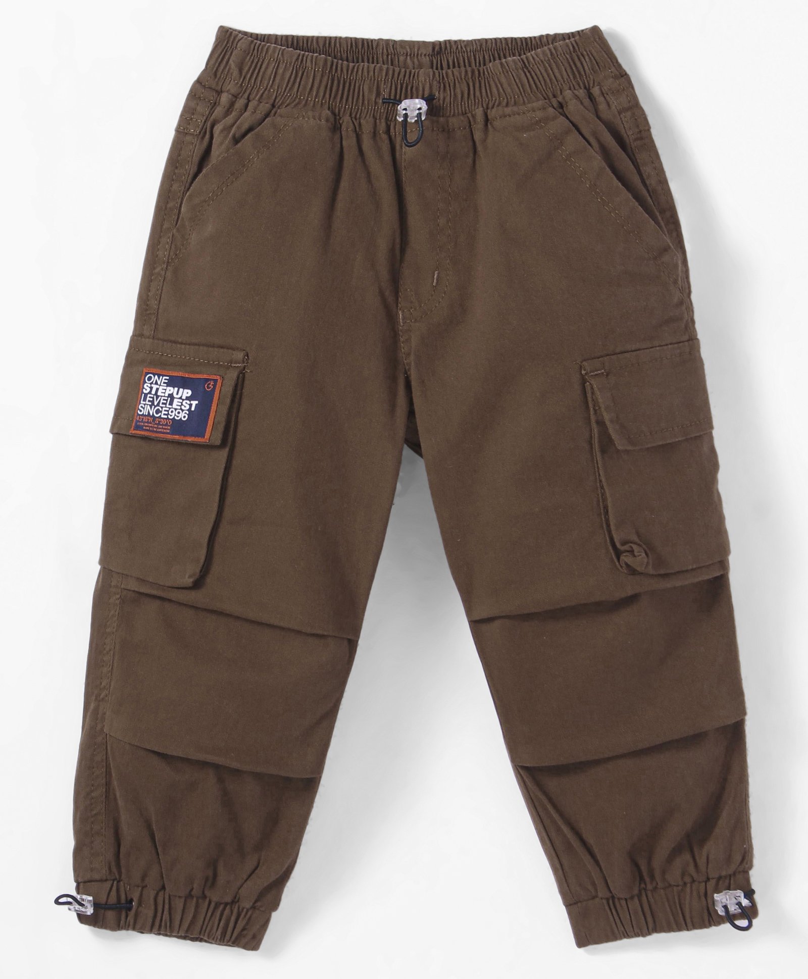 Little Kangaroos Woven Full Length Solid Color Cargo Jeans with Pockets - Brown-image-11