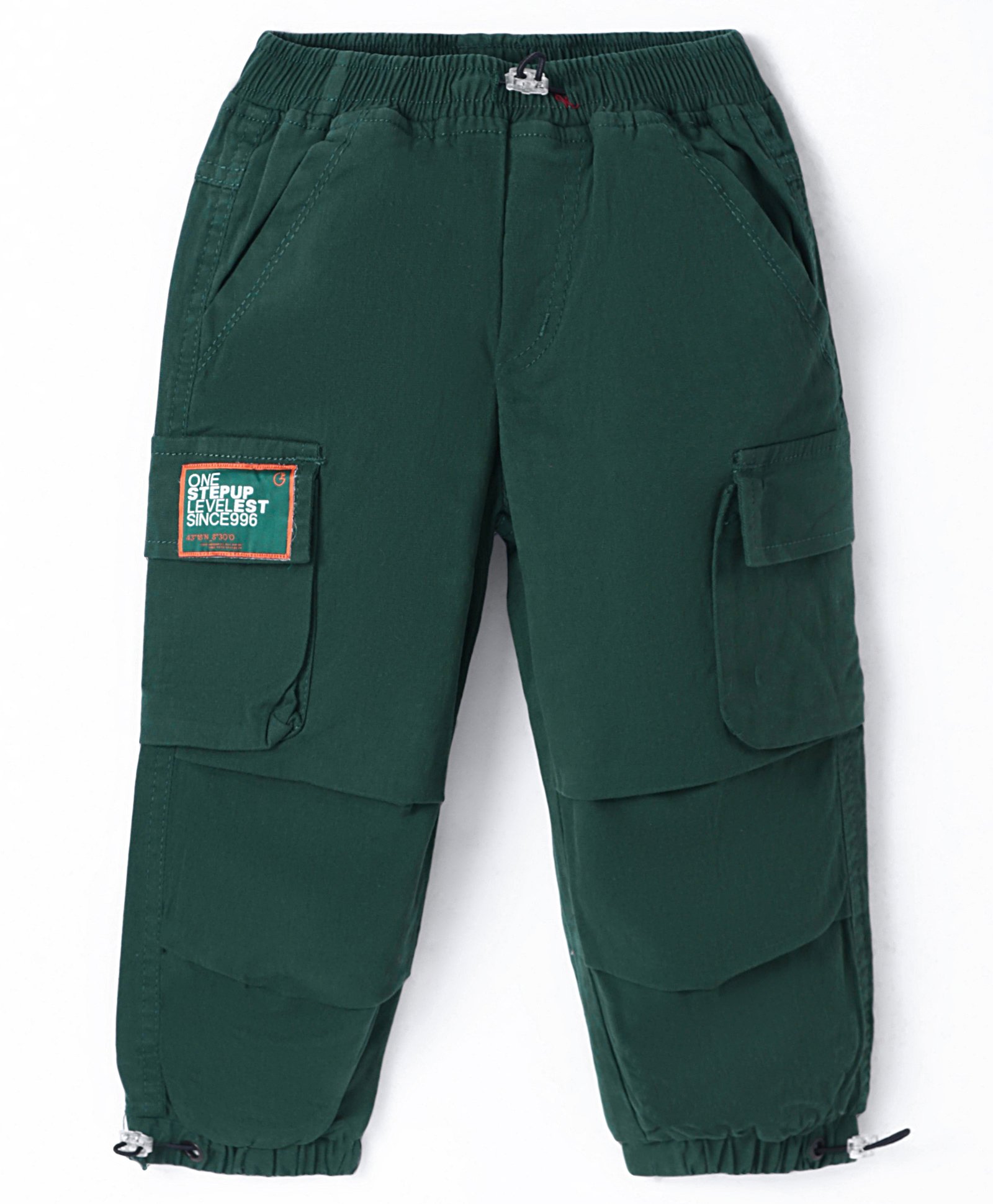 Little Kangaroos Woven Full Length Solid Color Cargo Jeans with Pockets - Dark Green-image-10