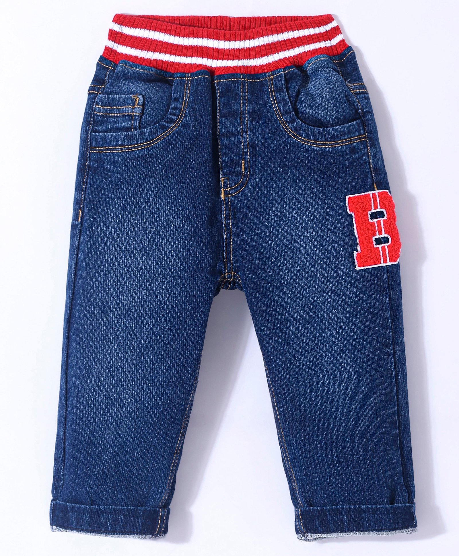 Little Kangaroos 100% Cotton Woven Jeans With Patch Work Detailing - Dark Blue-picture-19