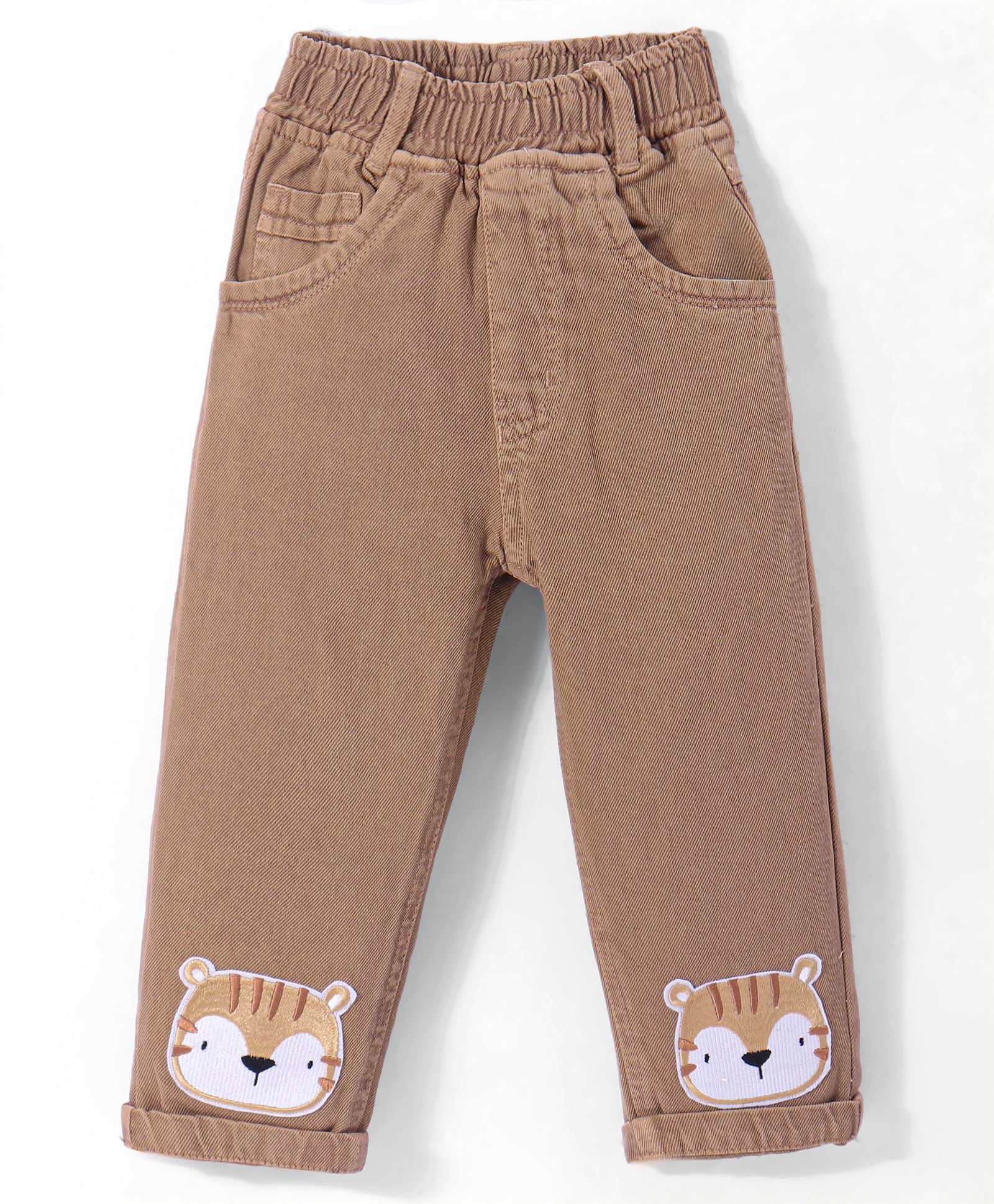Little Kangaroos Denim Woven Full Length Jeans With Tiger Embroidery - Khaki-picture-17