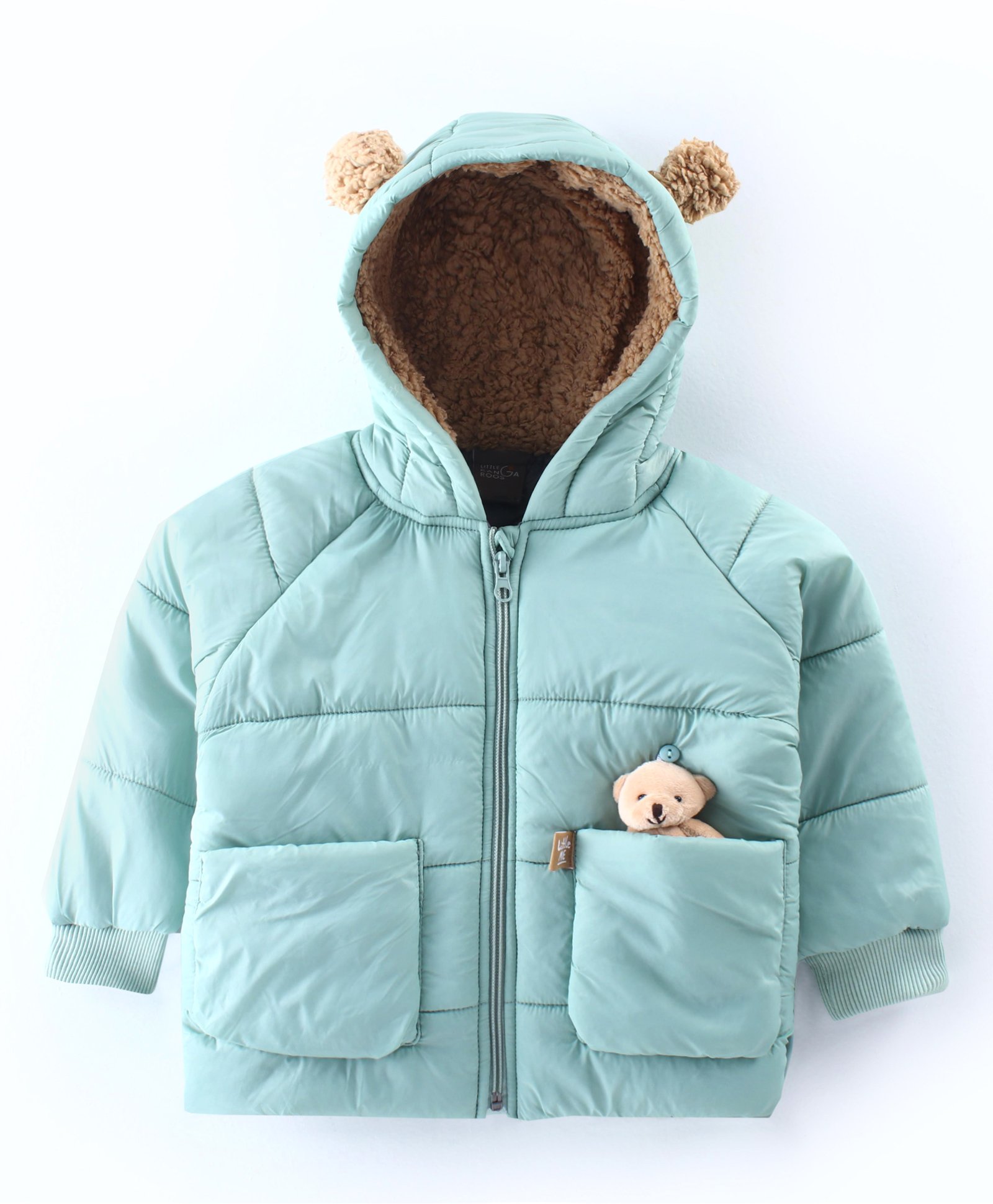 Little Kangaroos Full Sleeves Padded Hooded Winter Jacket - Pista-image-7