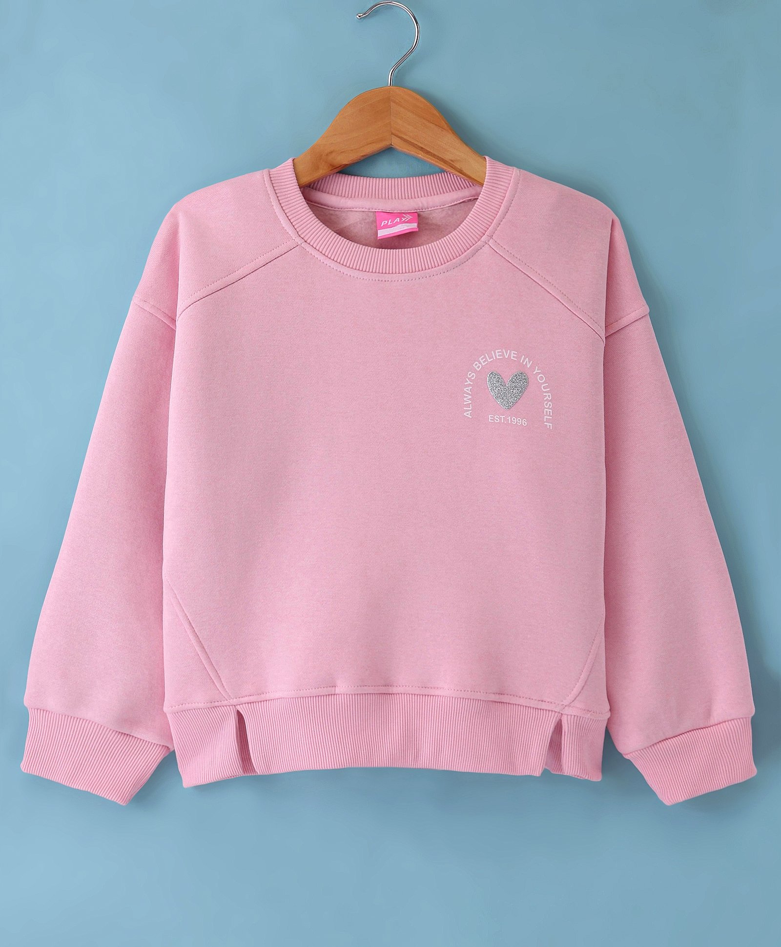 Little Kangaroos Cotton Full Sleeves Sweatshirt with Glitter Heart Detailing - Baby Pink-image-28