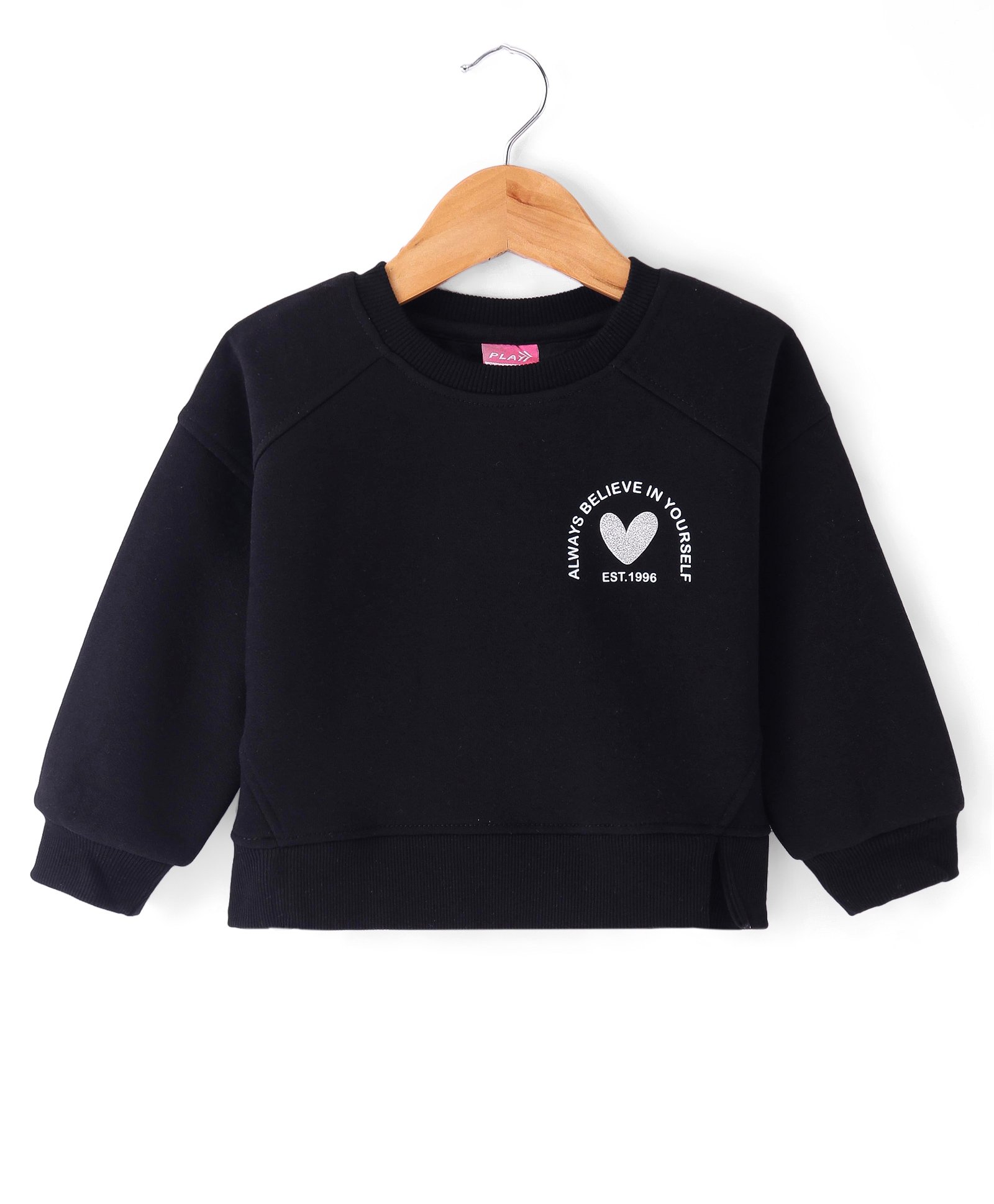 Little Kangaroos Cotton Full Sleeves Sweatshirt with Glitter Heart Detailing - Black-image-39
