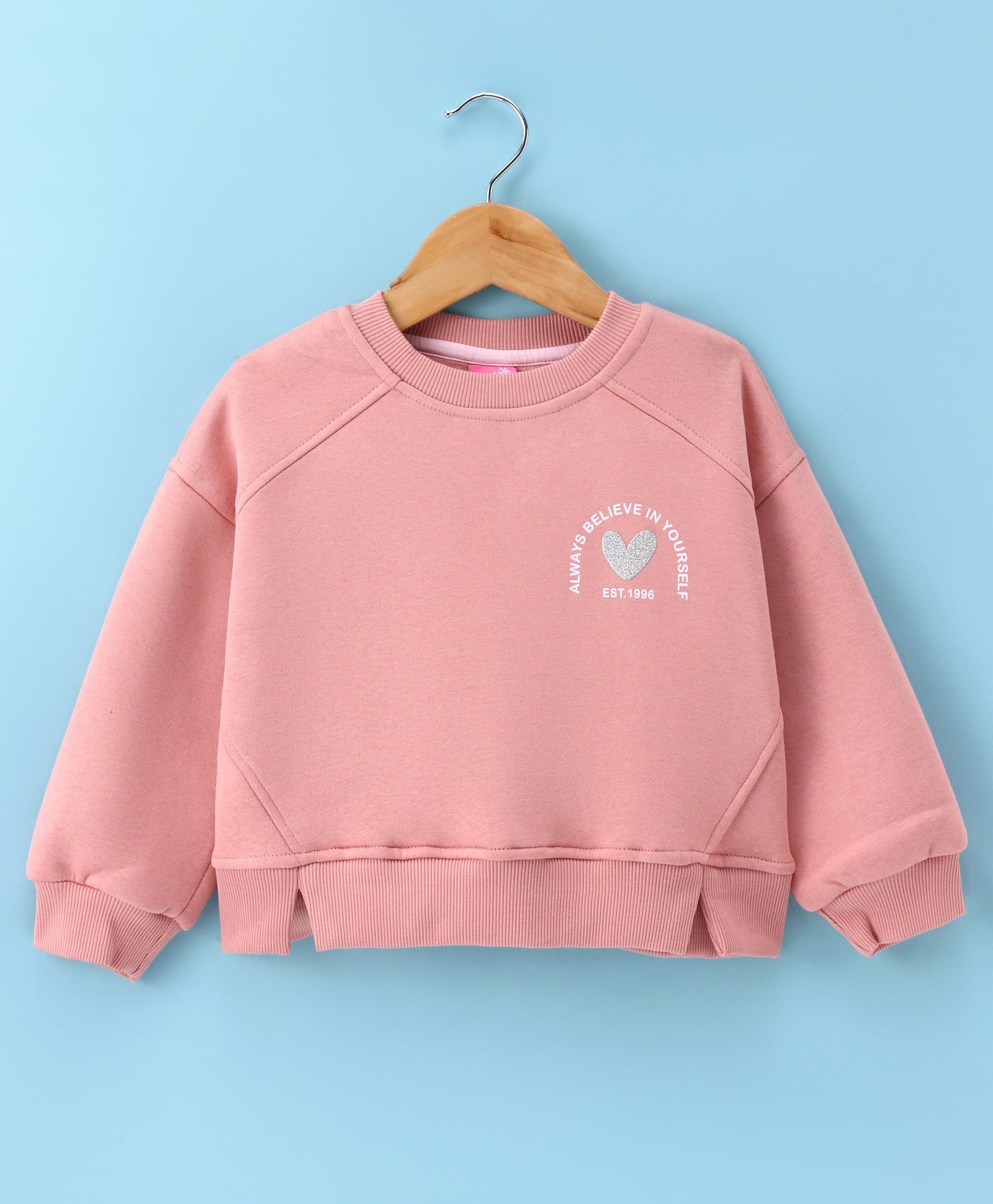 Little Kangaroos Cotton Full Sleeves Sweatshirt with Glitter Heart Detailing - Baby Pink-image-29