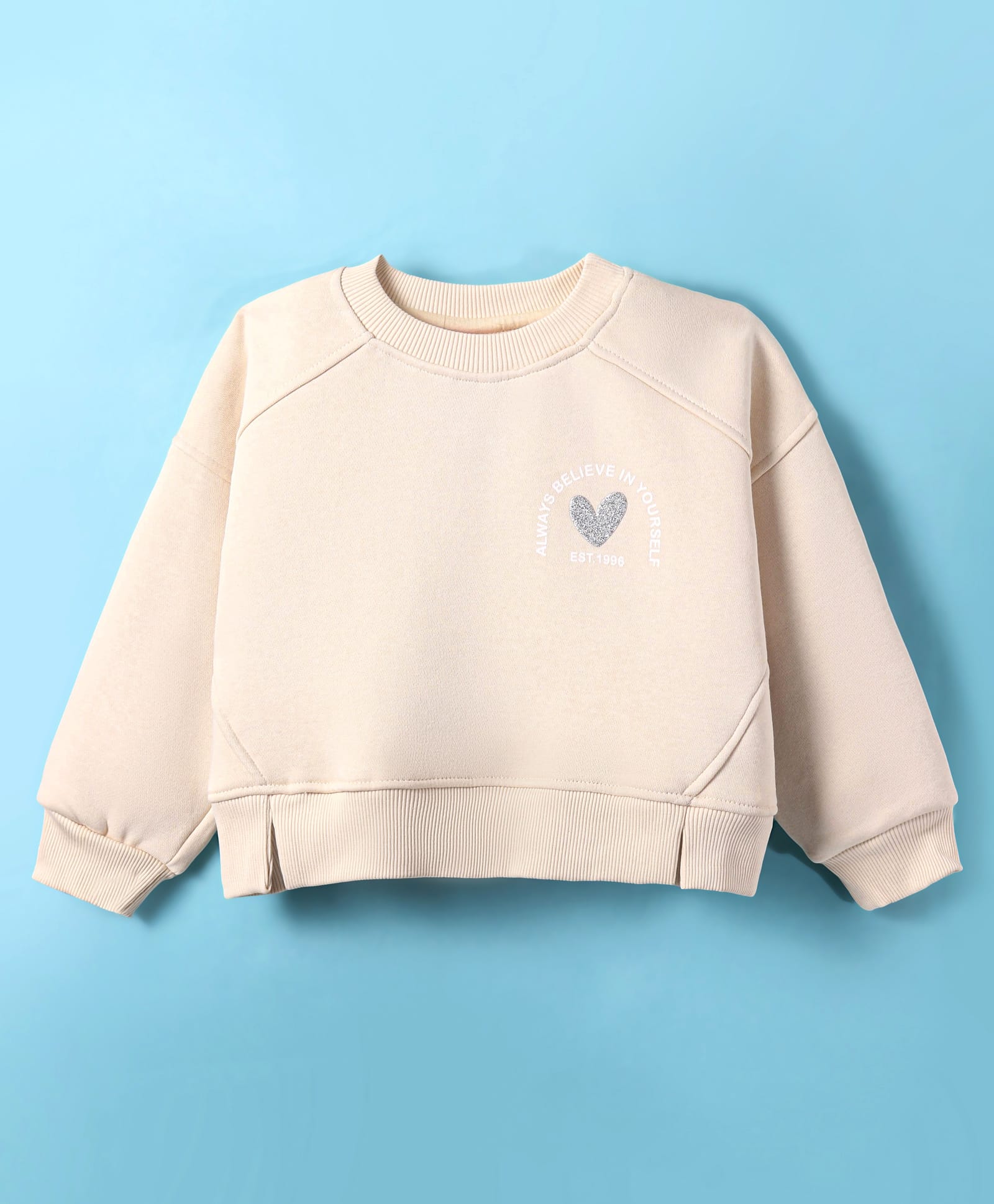 Little Kangaroos Cotton Full Sleeves Sweatshirt with Glitter Heart Detailing - Cream-image-25