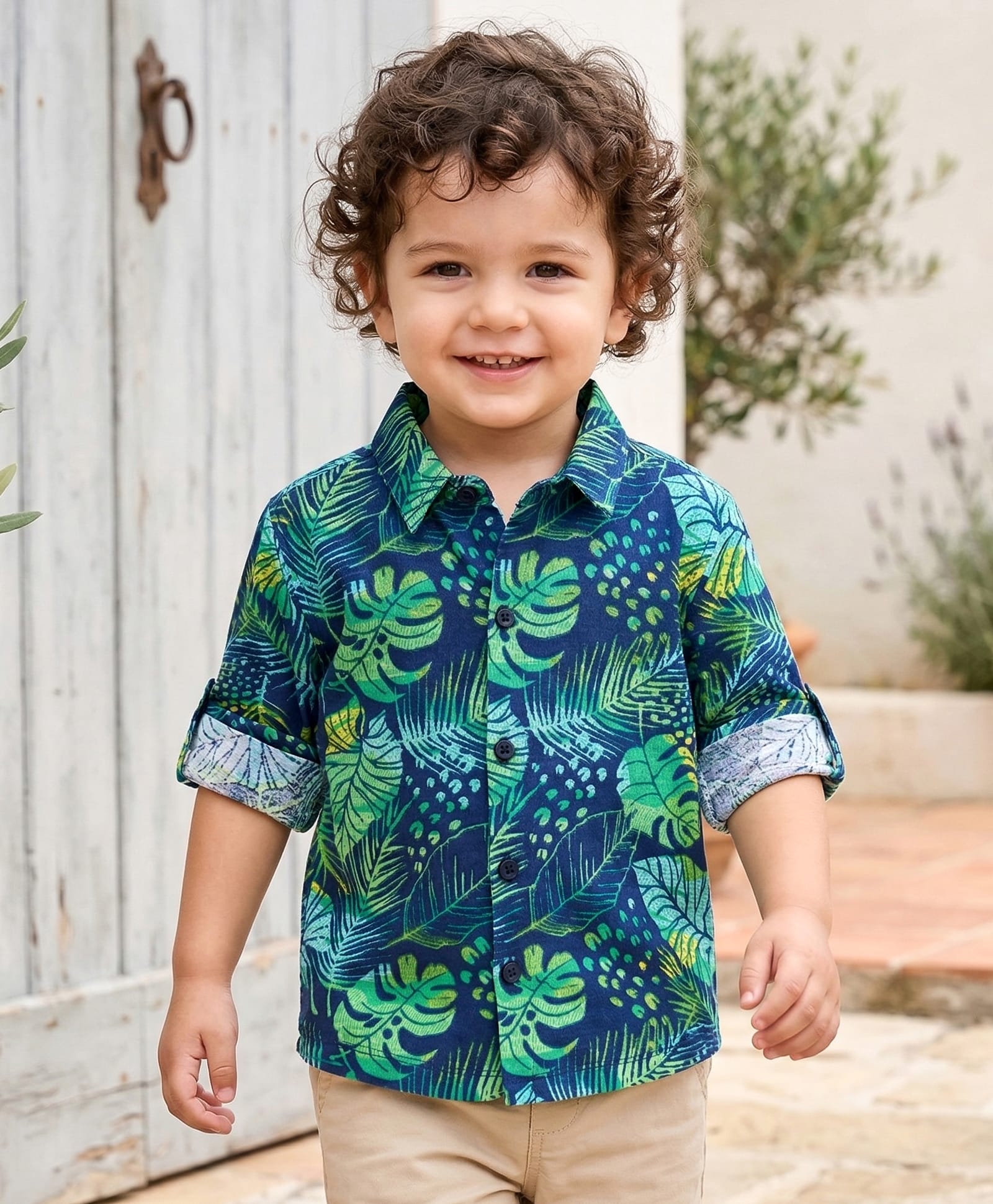 Babyhug Cotton Knit Full Sleeves  Shirt  with Tropical  Print - Navy Blue-picture-26