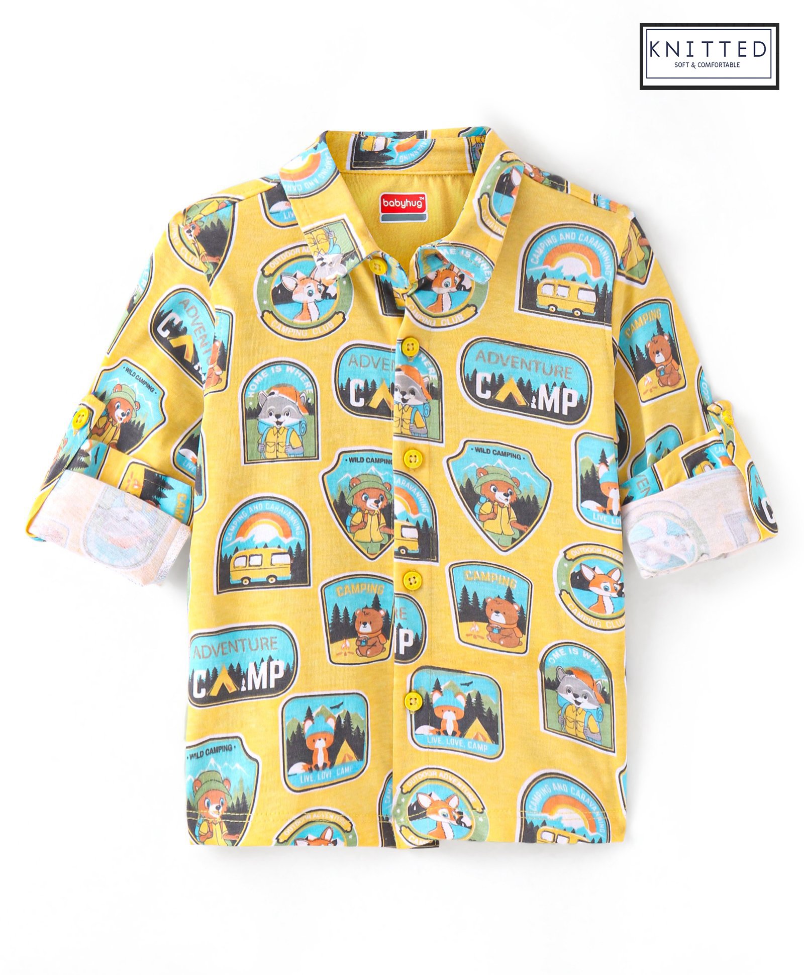 Babyhug Cotton Knit Full Sleeves Printed Shirt - Yellow-picture-25