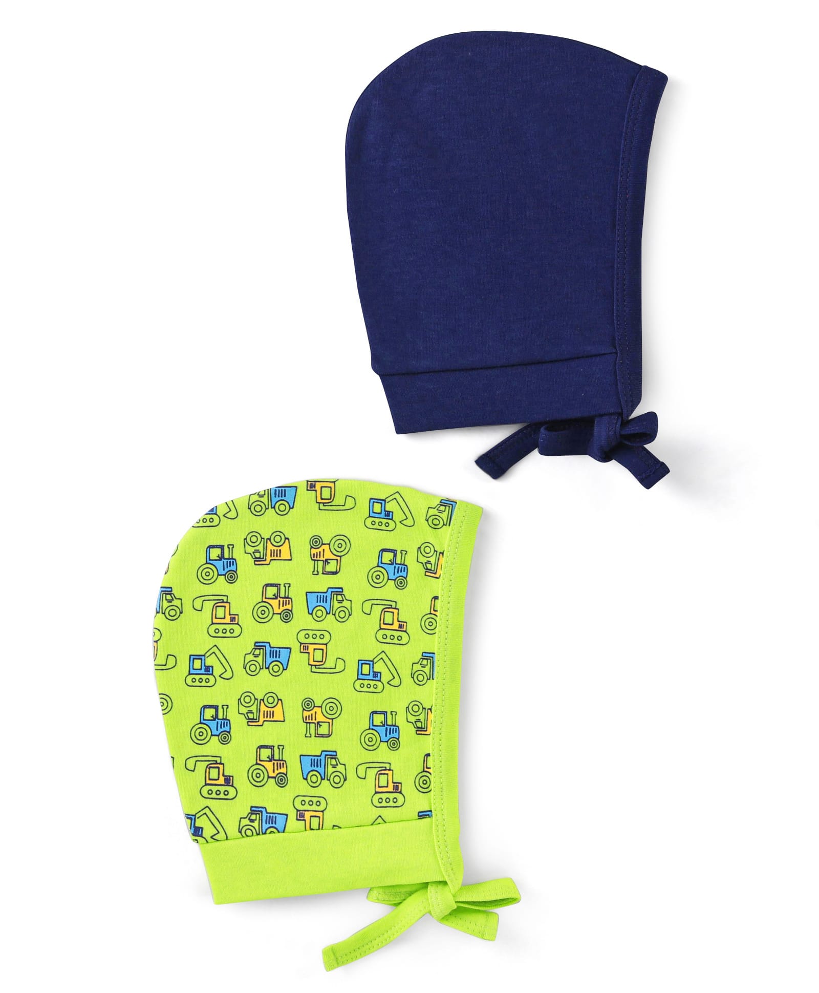 Doodle Poodle Interlock Knit Solid & Vehicle Printed Caps Pack of 2 Navy Blue & Lime Green - Diameter 10 cm-picture-47