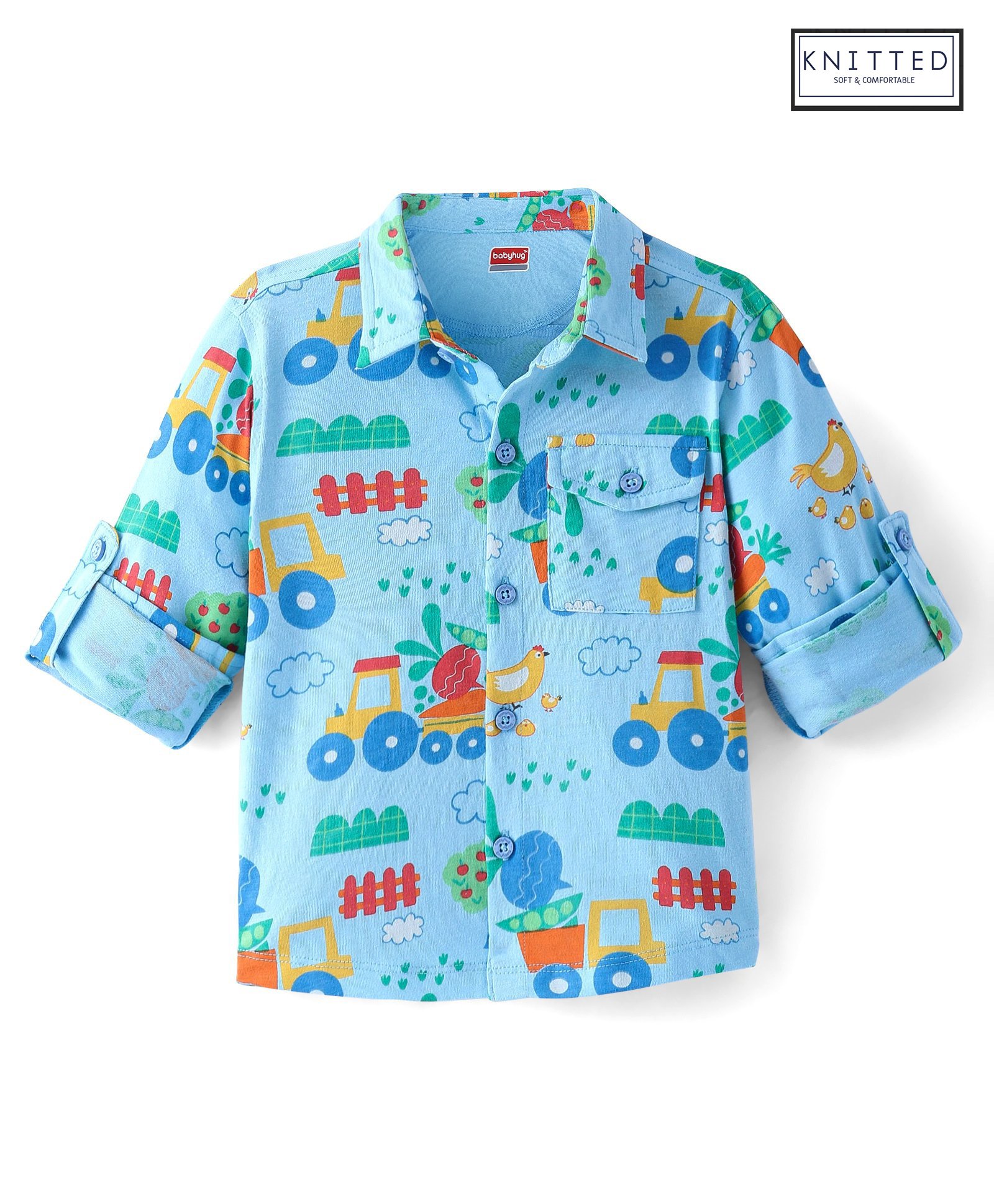 Babyhug Cotton Knit Full Sleeves Printed Shirt - Blue-image-47