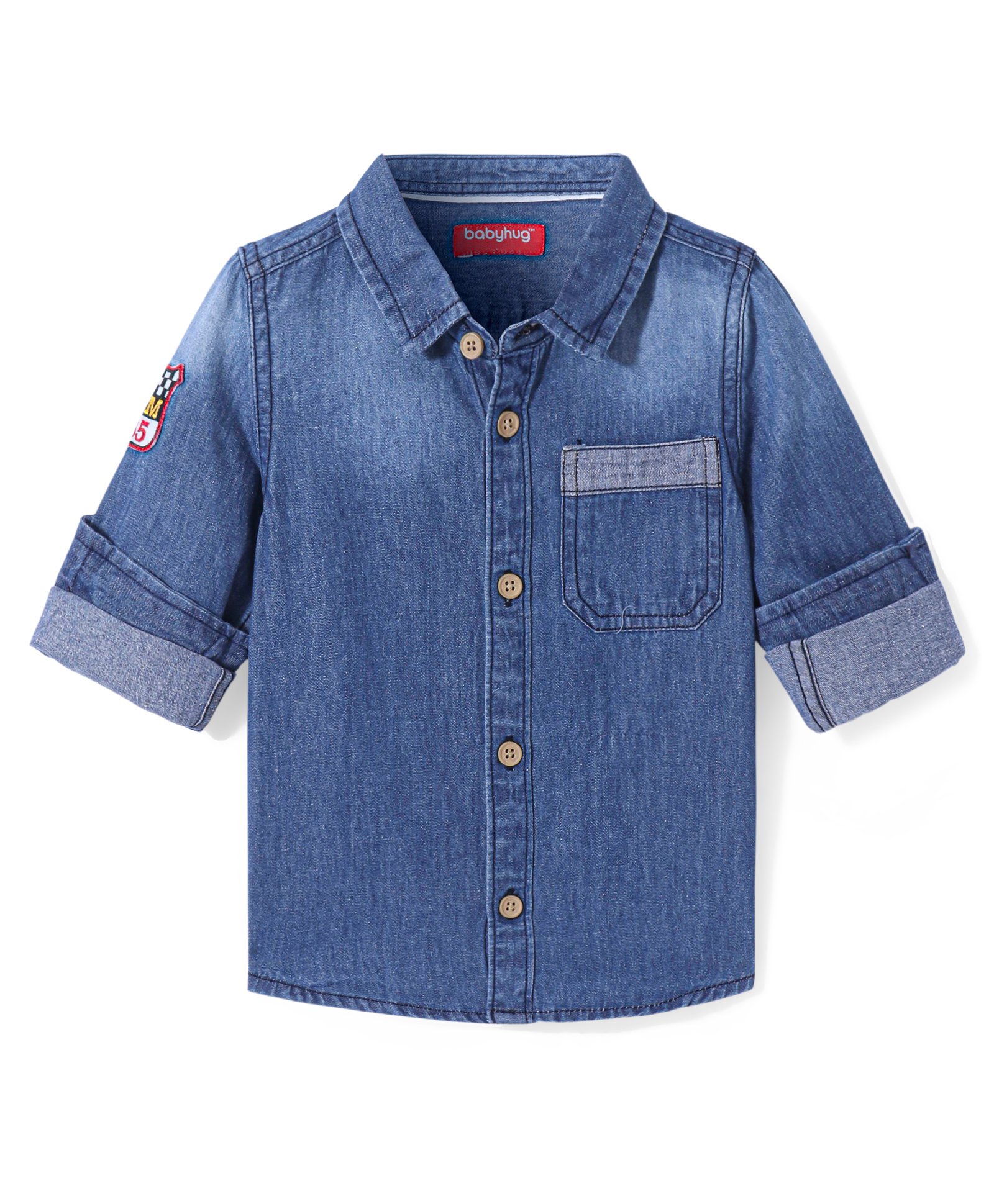 Babyhug Cotton Woven Full Sleeves Denim Shirt with Pocket - Dark Blue-image-35