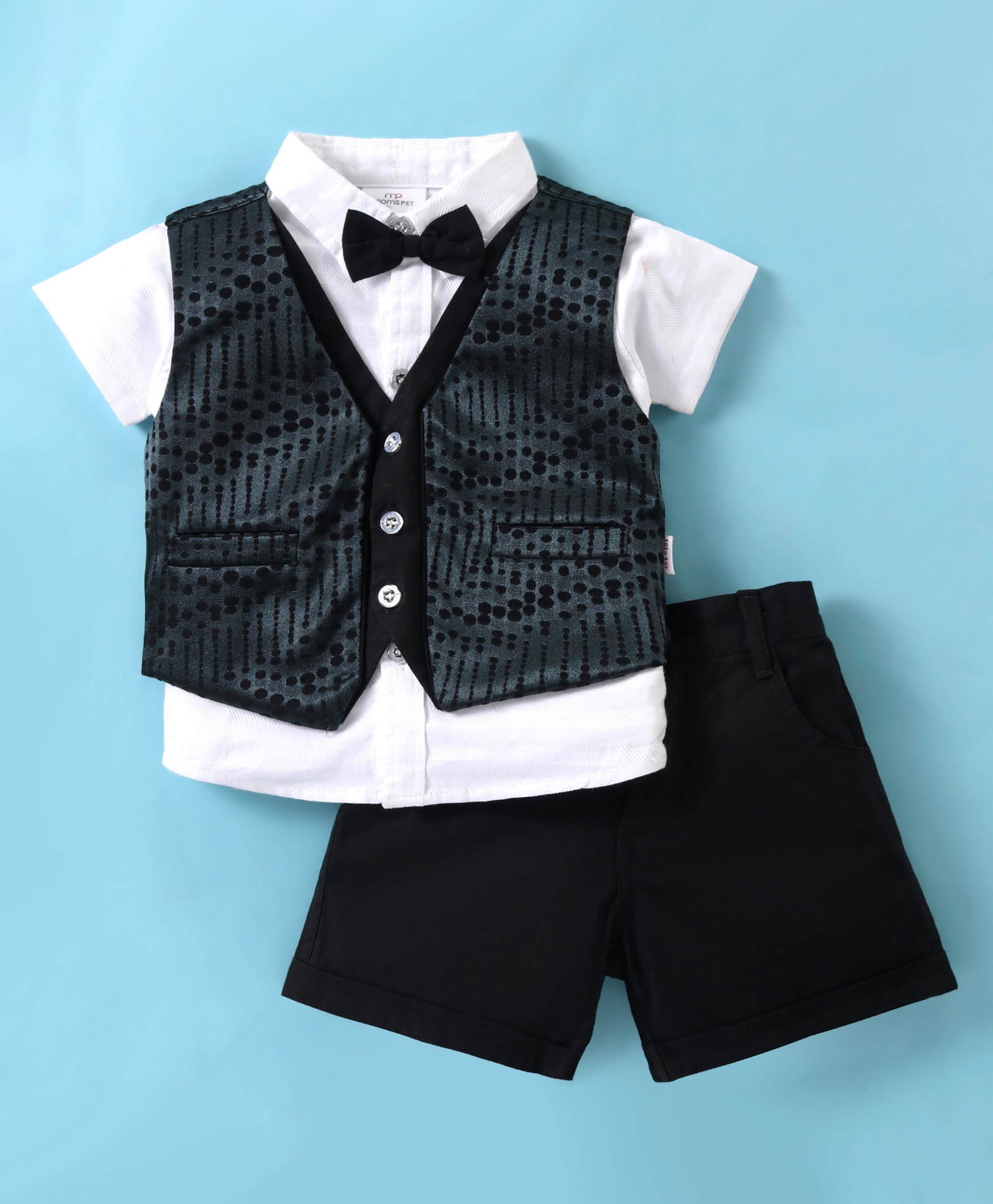 Mom's pet Cotton Half Sleeves Solid Shirt & Shorts With Abstract Printed Koti & Bow Set - Green-image-37