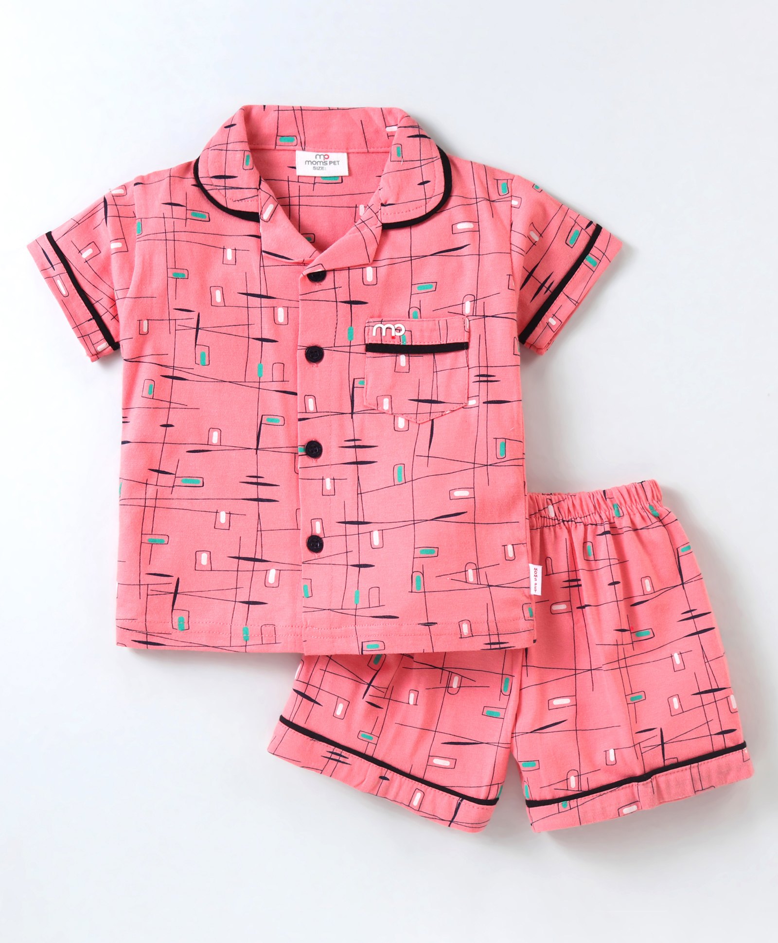 Mom's pet Cotton Woven Half Sleeves Abstract Printed Coordinating Shirt & Shorts Set  - Peach-picture-25