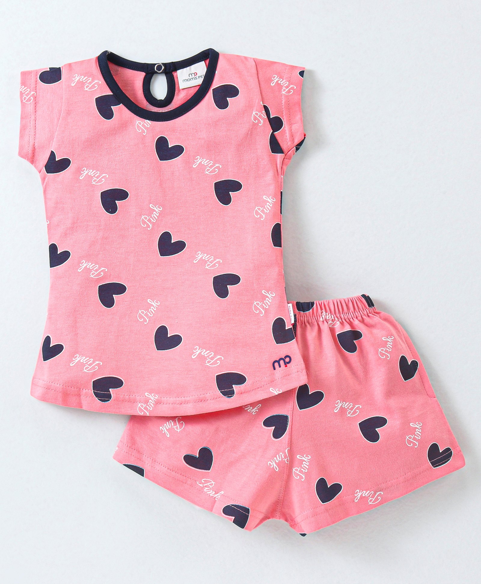 Mom's pet Cotton Woven Cap Sleeves Hearts Printed Coordinating Tee & Shorts Set  - Peach-picture-18