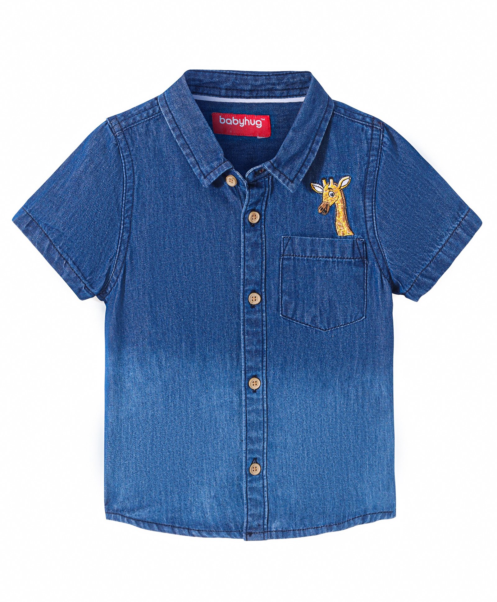 Babyhug Cotton Woven Half Sleeves Denim Shirt with Giraffe Embroidery - Blue-picture-16
