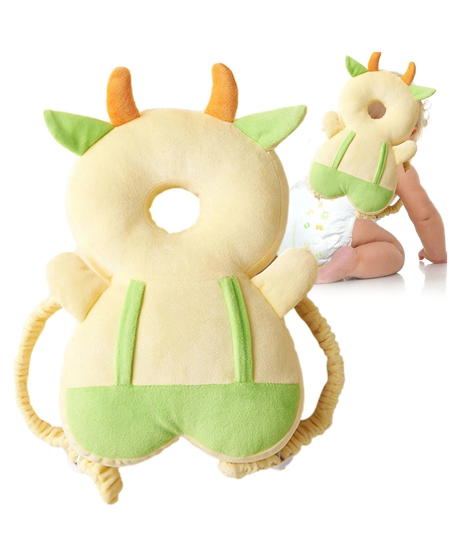 Neonate Care Head Protector Backpack Wear,Toddler Adjustable Baby Head Protection, Safety helmet Backpack for 9-24 Months Baby Learning Walking Crawling( cream and green) ( color and design may vary)-image-12