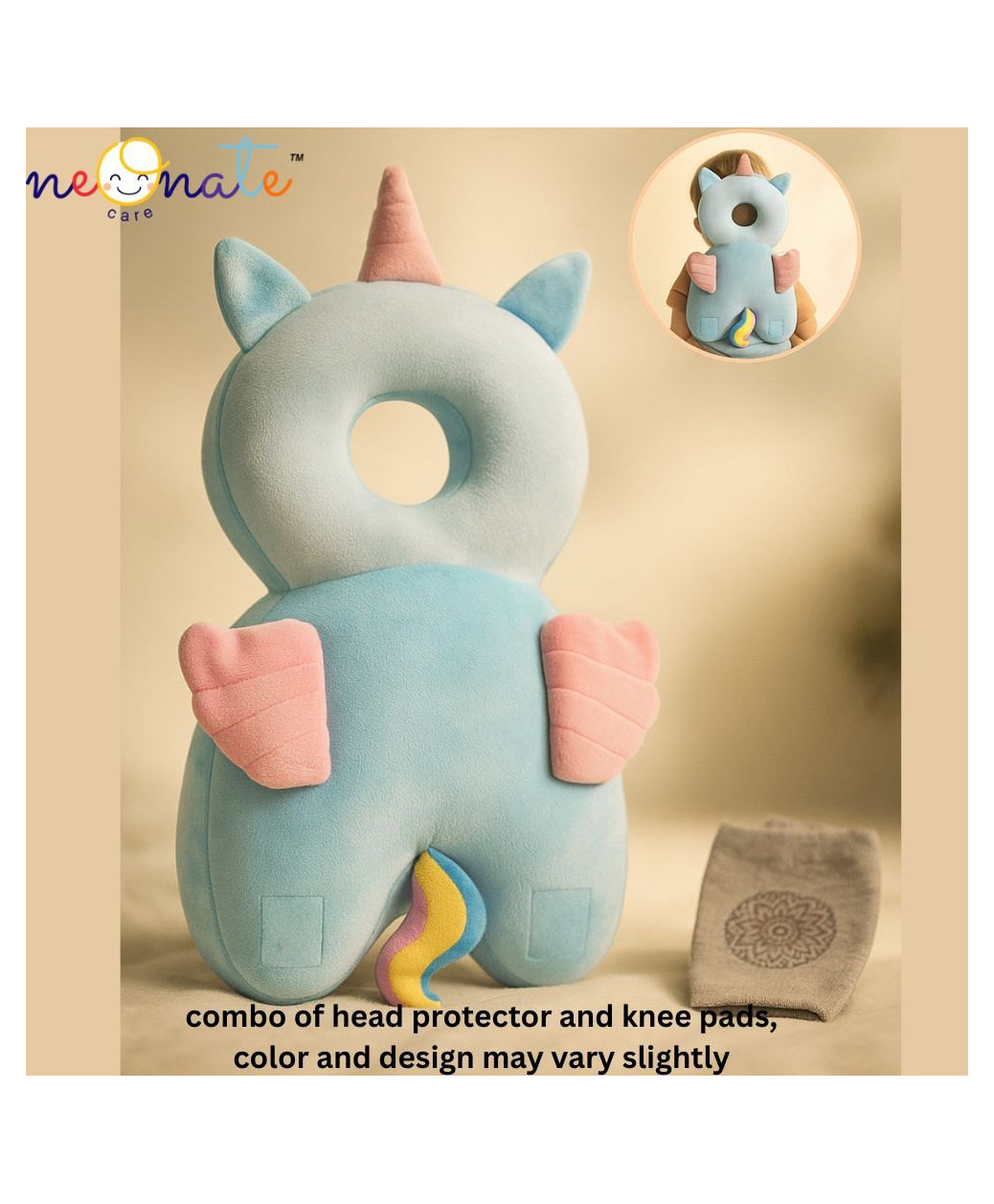 NeonateCare Baby Head Protector & Baby Crawling Safety Pillow Adjustable Toddler Baby Head Protection Cushion Backpack - (Unicorn Head Protector with Knee pads) ( color and design may vary)-picture-31