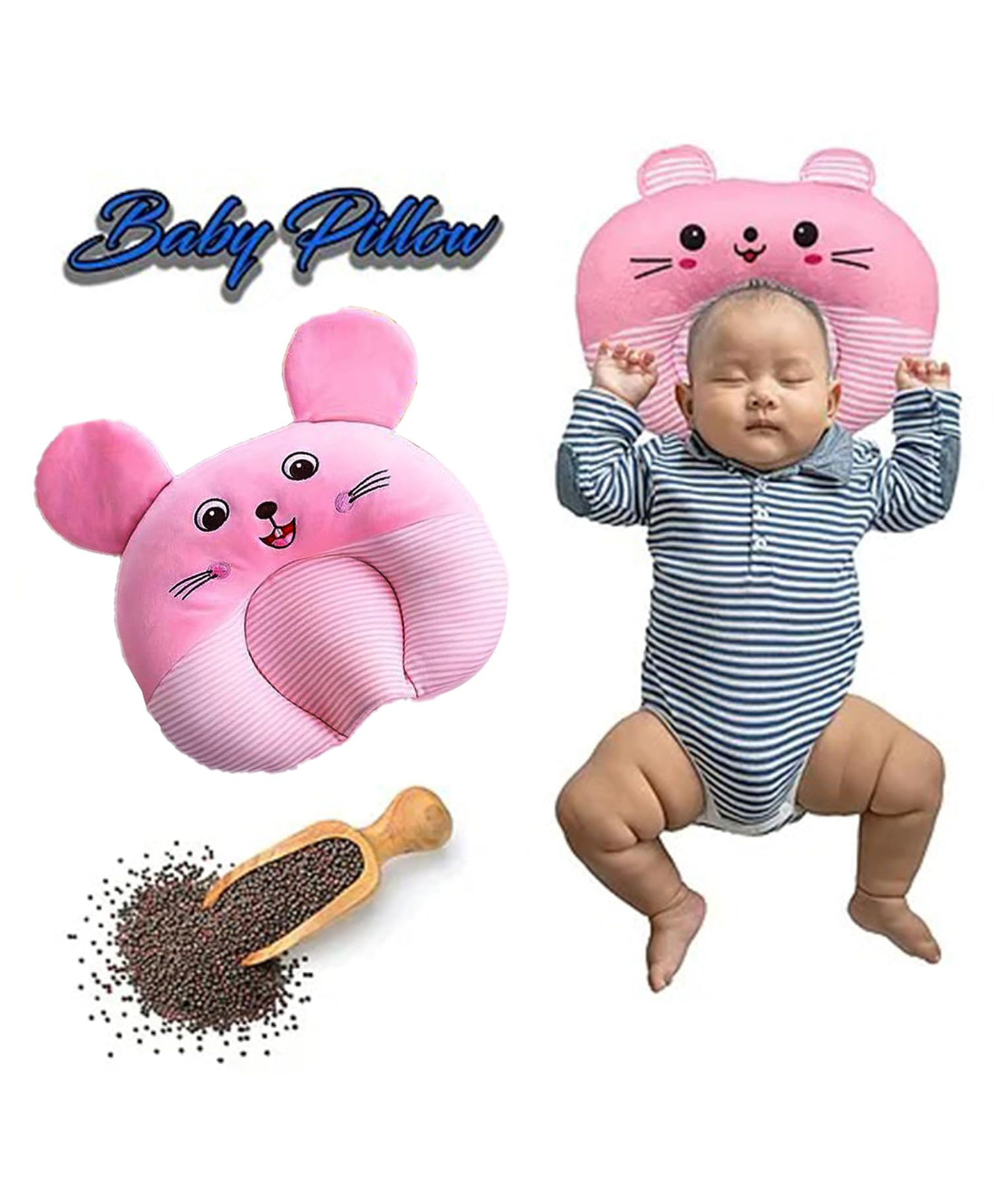 NeonateCare Baby U Shape Pillow for Round head Mustard pillow Rai Pillow Baby Rai Takiya-Marie Pink ( Multi Print) ( color and design may vary)-picture-49