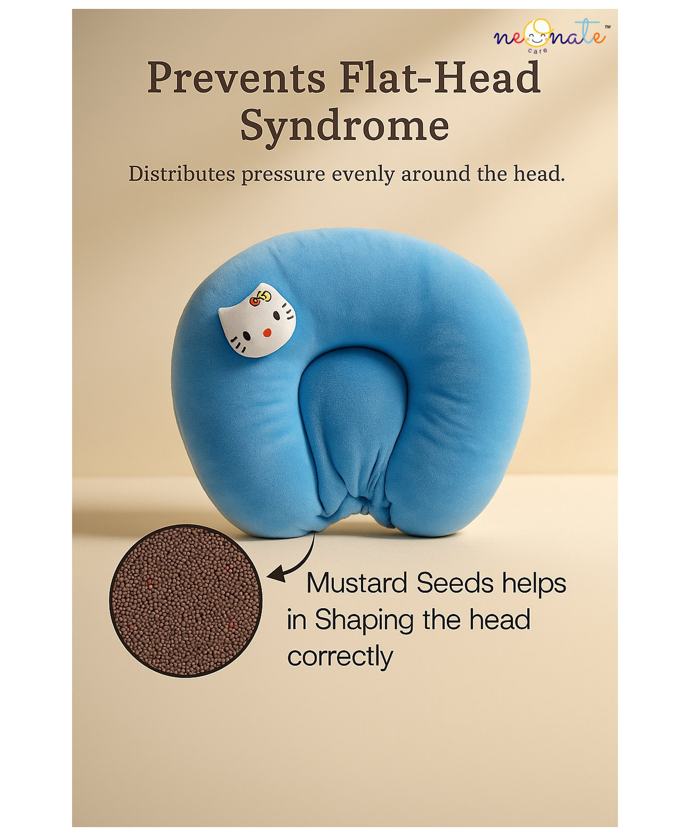 NeonateCare Mustard Seed Pillow for New Born Baby, Ideal for Round Head Shaping Seed Pillow for 0 to 12 Months Babies (Blue Seed Pillow) ( Multi Print) ( color and design may vary)