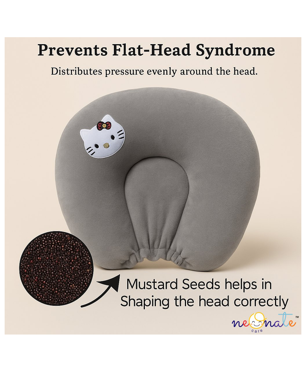 NeonateCare Mustard Seed Pillow for New Born Baby, Ideal for Round Head Shaping Seed Pillow for 0 to 12 Months Babies (Grey Seed Pillow) ( color and design may vary)-image-10