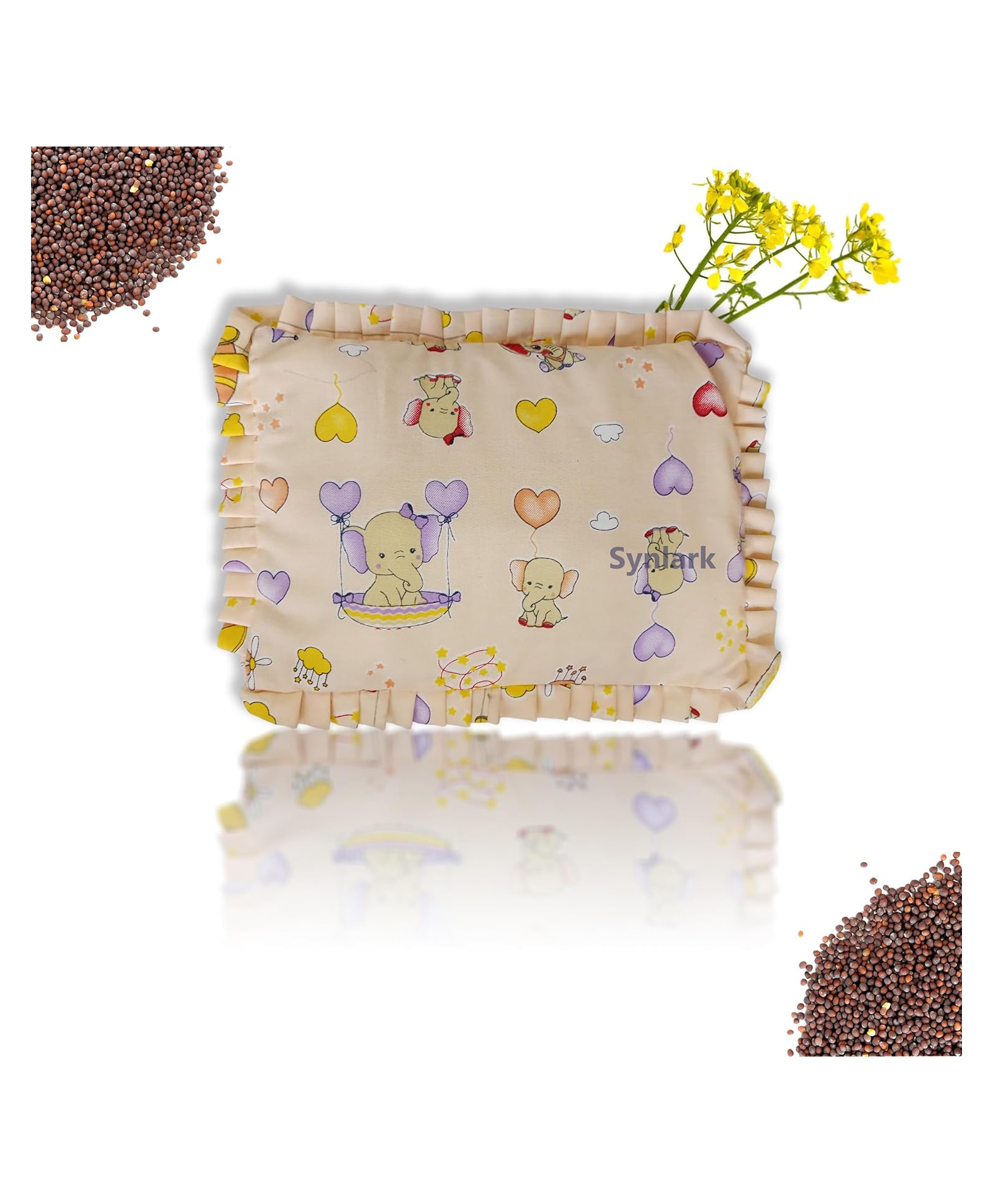 NeonateCare Rai Mustard Seeds Pillow, Baby-Round Head Shaping Baby Pillow Cum Neck Support Portable, Stars Moon Print, Cream ( Multi Print) ( color and design may vary)-image-45