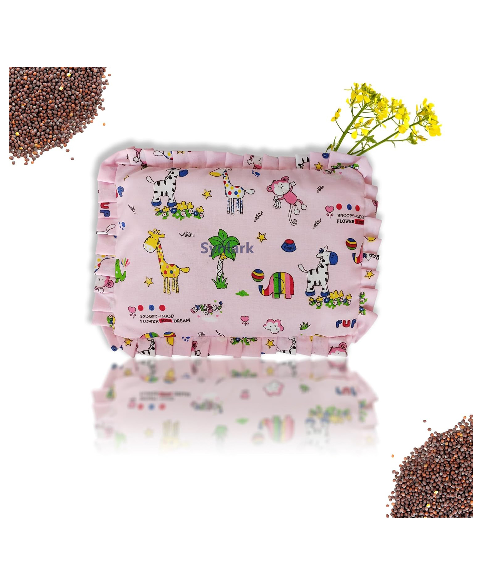 NeonateCare Rai Mustard Seeds Pillow, Baby-Round Head Shaping Baby Pillow Cum Neck Support Portable, Stars Moon Print, Pink ( Multi Print) ( color and design may vary)-picture-25