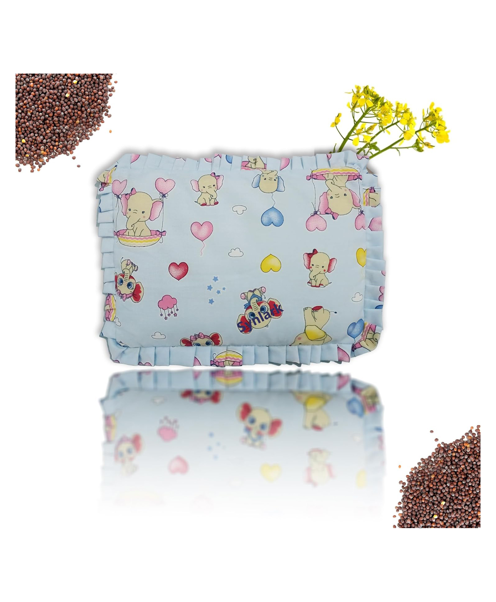 NeonateCare Rai Mustard Seeds Pillow, Baby-Round Head Shaping Baby Pillow Cum Neck Support Portable, Stars Moon Print, Orange ( Multi Print) ( color and design may vary)-image-23