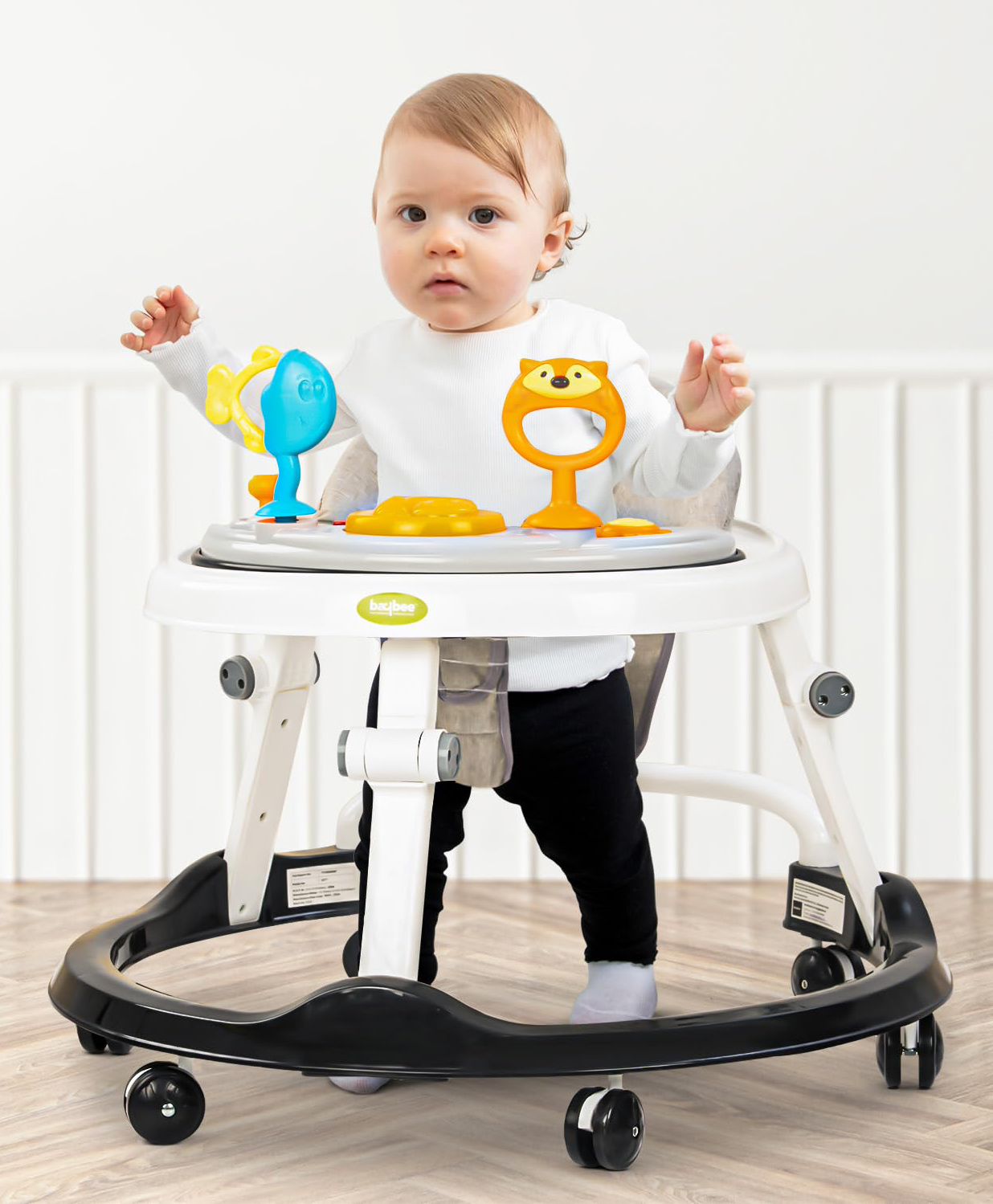 Baybee Elzo Baby Walker for Kids, Foldable Round Kids Walker with 2 Height & 4 Seat Adjustable | Activity Walker for Baby with Musical Toy Bar & Light (Black)-picture-36