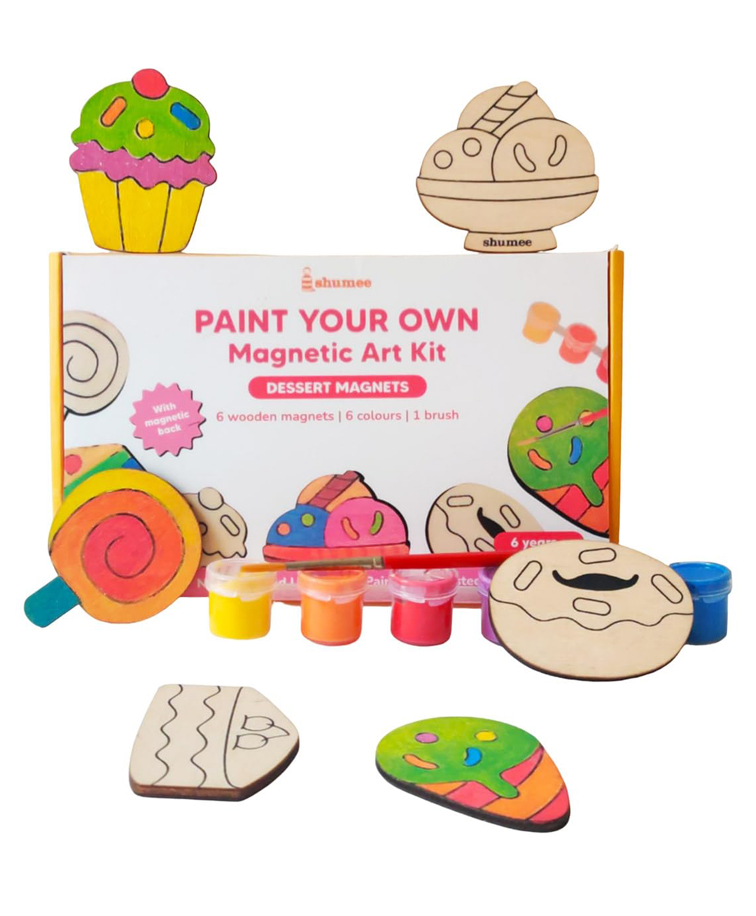 Shumee Paint Your Own Dessert Magnetic Art Kit - 6 wooden magnets, 6 colors and a brush.-picture-20