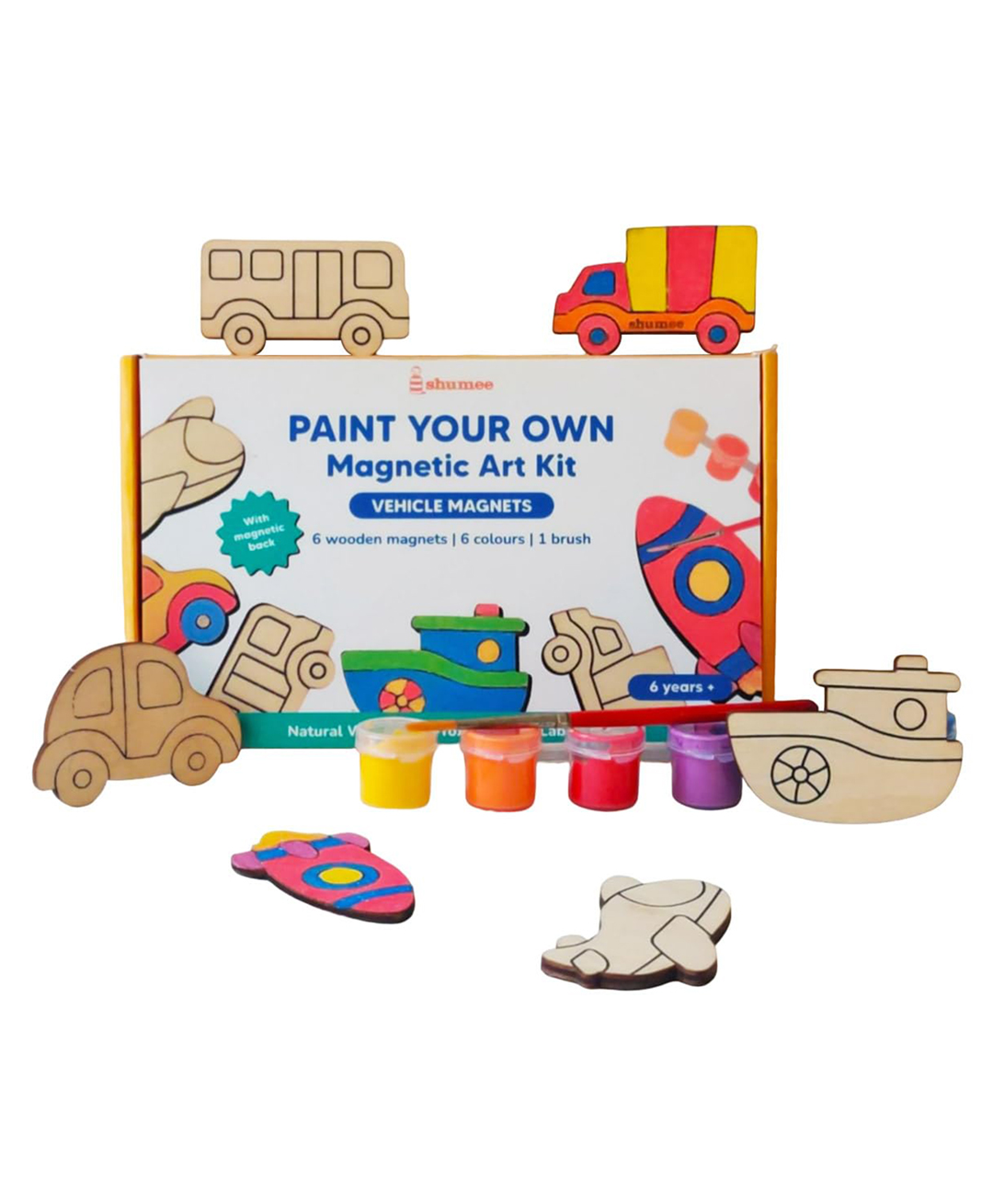 Shumee Paint Your Own Vehicle Magnetic Art Kit. 6years+, Pack of 6 Wooden Magnets, 6 Colors and a Brush.-picture-28