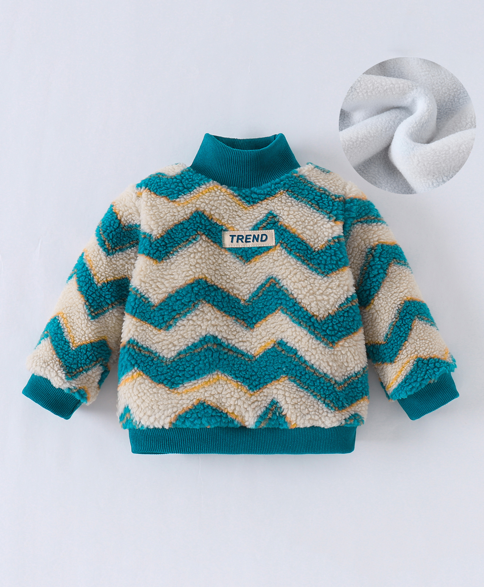 Kookie Kids Full Sleeves Turtle Neck Winter Top with Zig Zag Print  - Blue-image-42