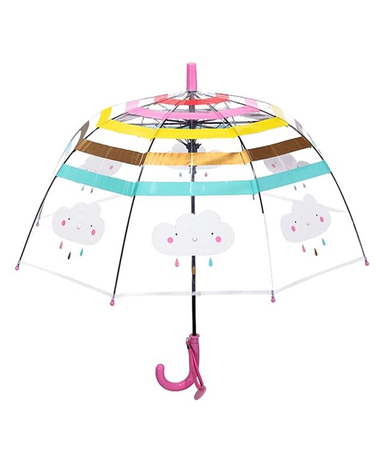 CHAATEWALA Striped & Clouds Printed Dome Shaped Transparent Umbrella - Multi Colour