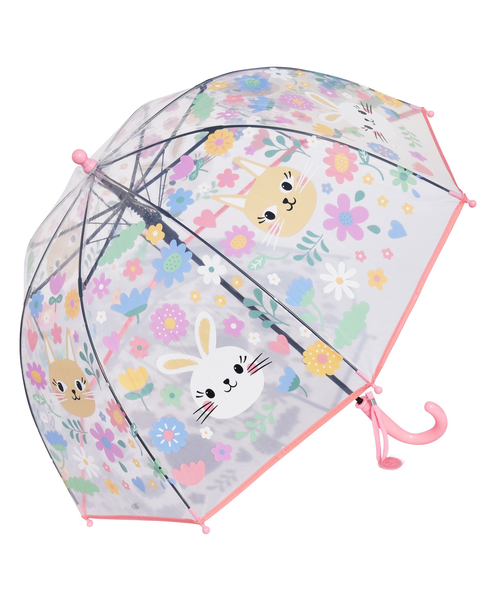CHAATEWALA Cat & Flower Printed Dome Shape Transparent Umbrella - Multi Colour
