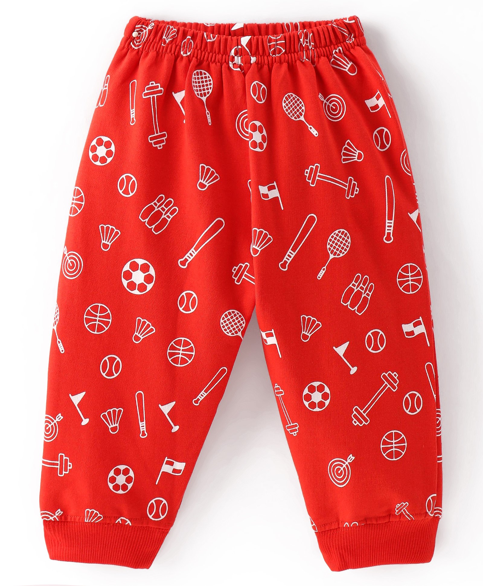 Taeko Looper Knit Full Length Lounge Pant with Sports Theme Print - Red-image-12