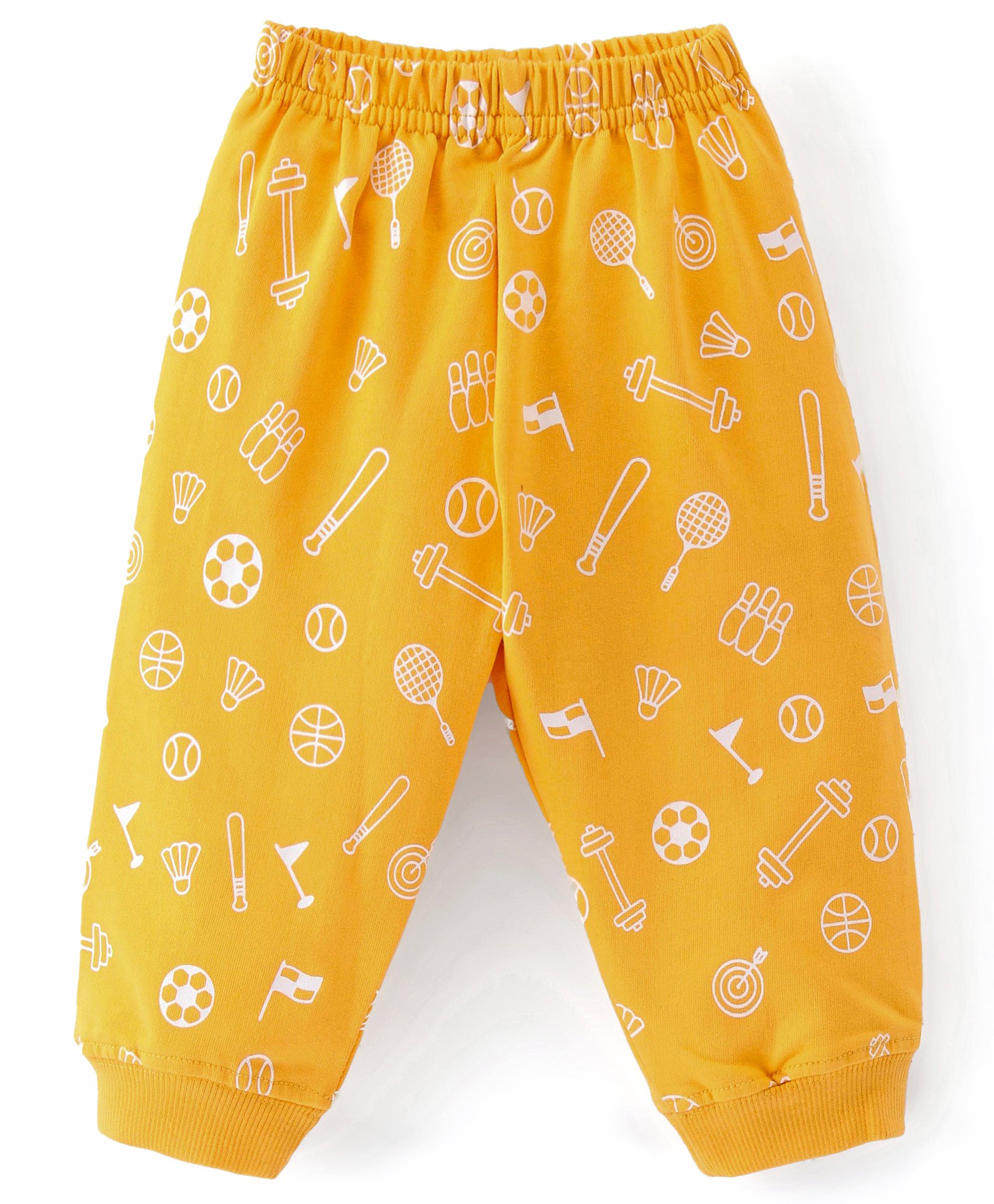 Taeko Looper Knit Full Length Lounge Pant with Sports Theme Print - Mustard-image-43