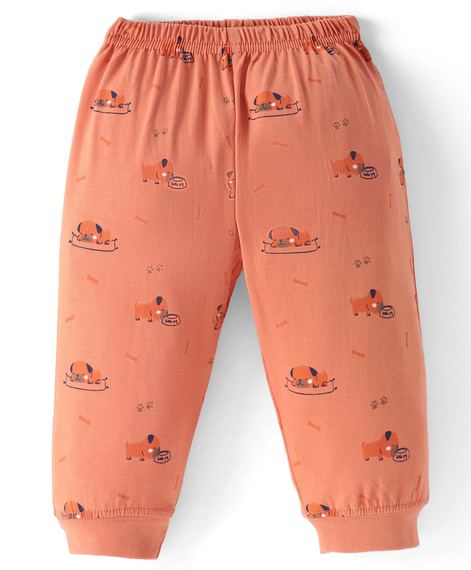 Taeko Single Jersey Knit Full Length Fleece & Woollen Pant with Puppy Print - Peach-image-25
