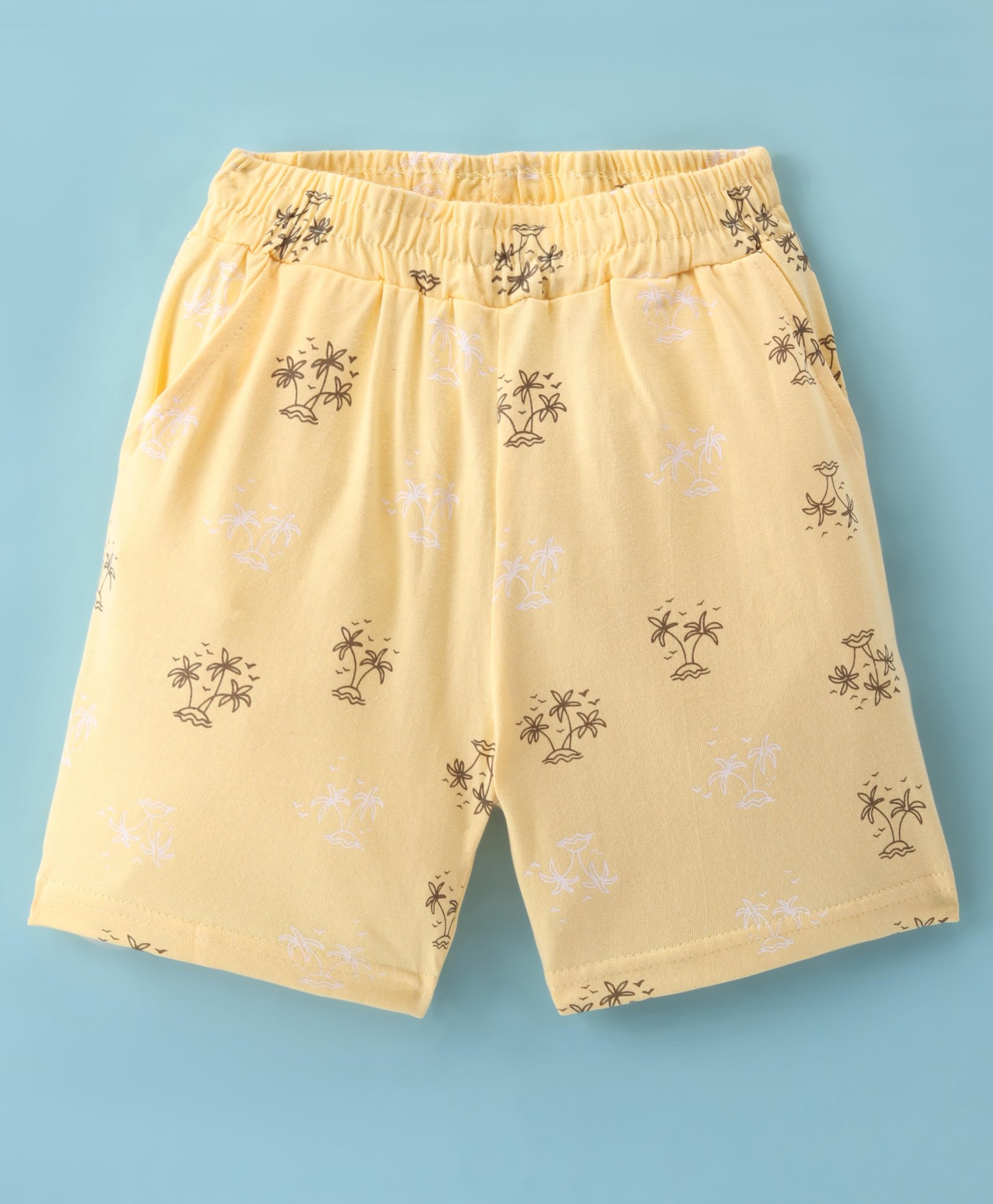 Taeko Single Jersey Knit Knee Length  Shorts with Tropical Print - Golden Haze-image-2