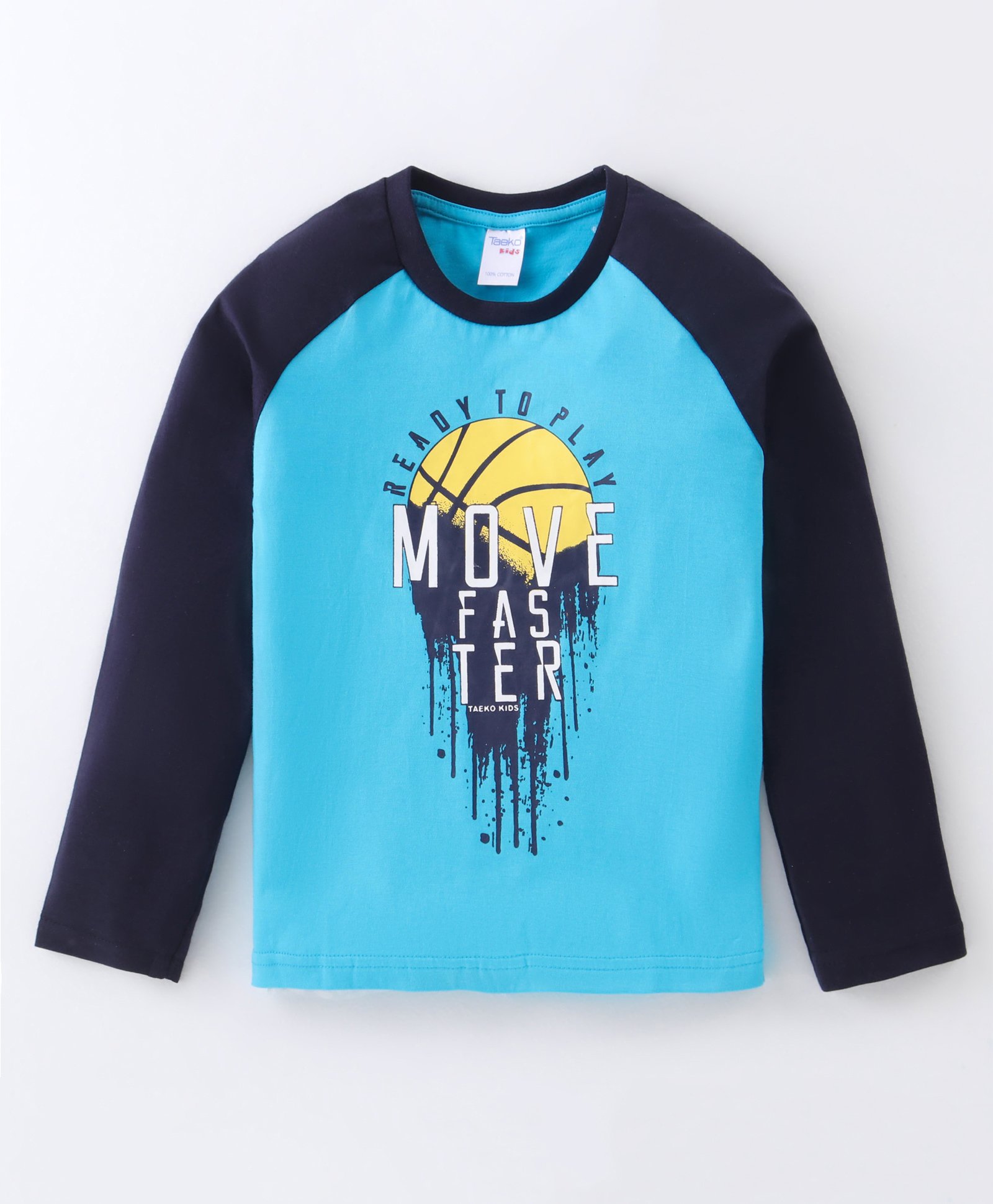 Taeko Single Jersey Full Raglan Sleeve T-Shirt With Text & Ball Print - Aqua Blue-picture-16