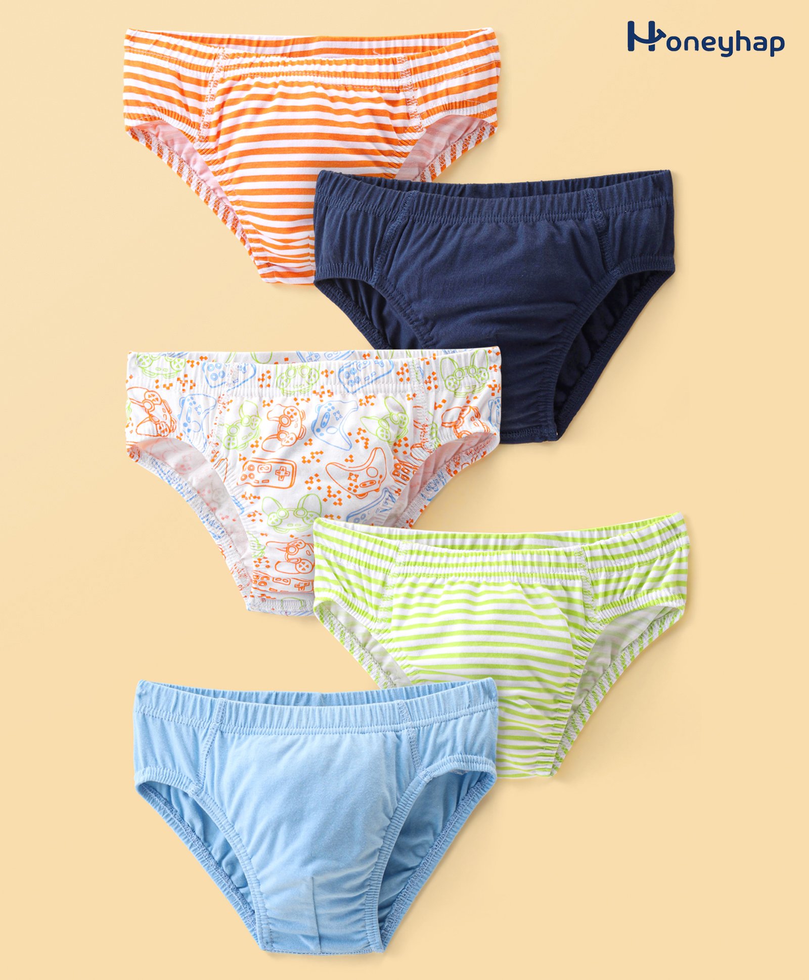 Honeyhap Premium Cotton Elastane Single Jersey Printed Briefs with Bio Finish Pack of 5 - Multicolour-picture-10