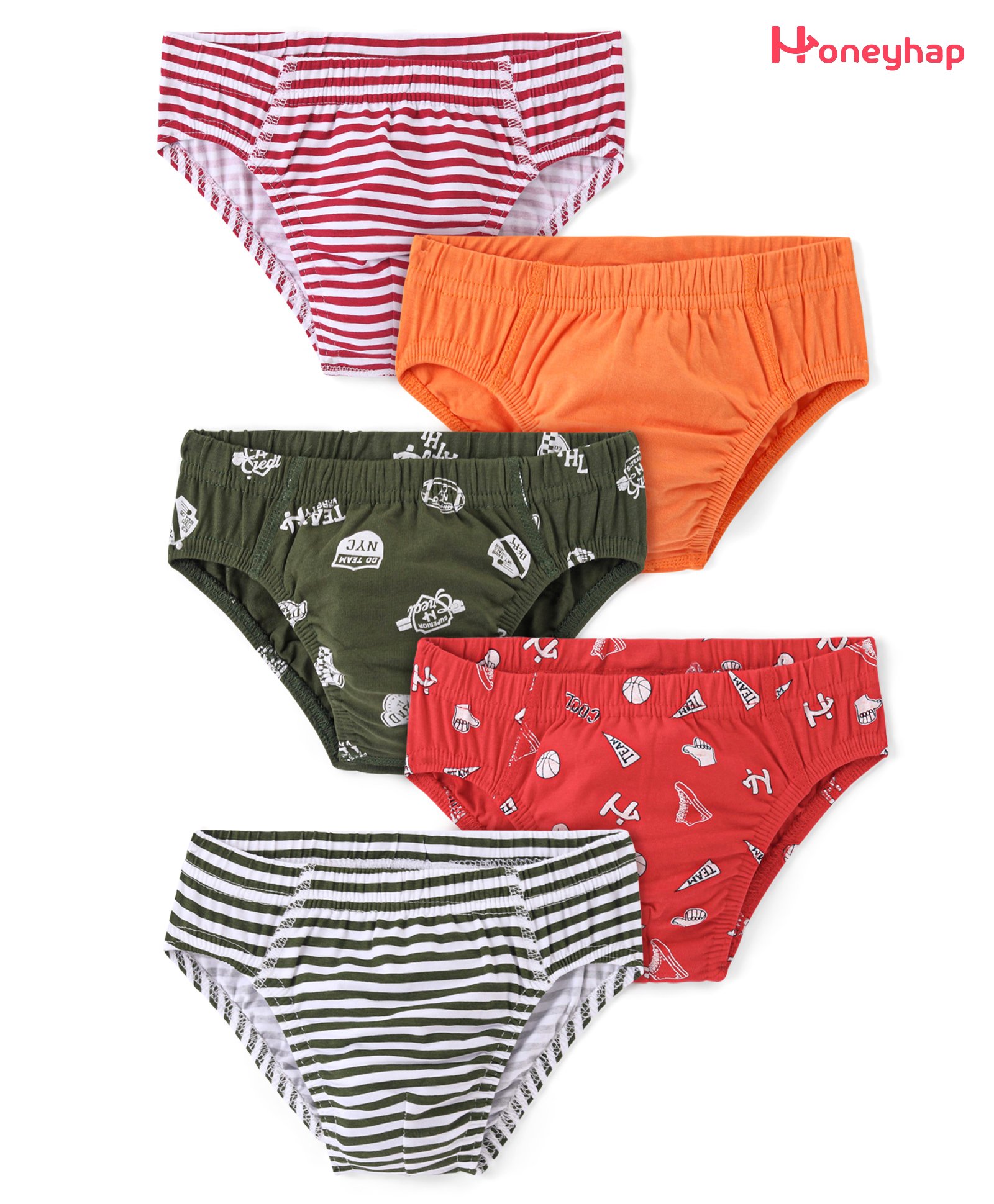 Honeyhap Premium Cotton Elastane Single Jersey Striped Briefs with Bio Finish Pack of 5 - Multicolour-image-43