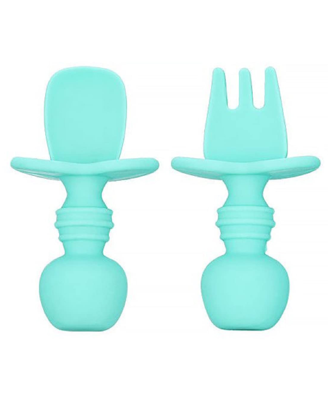 BabyGo Best Baby Weaning Spoon & Fork Set, Chewable Silicone Utensils, Stage 1 Training Utensils, Baby Led Self Feeding, Gum Friendly, Bpa Free - Blue-image-45