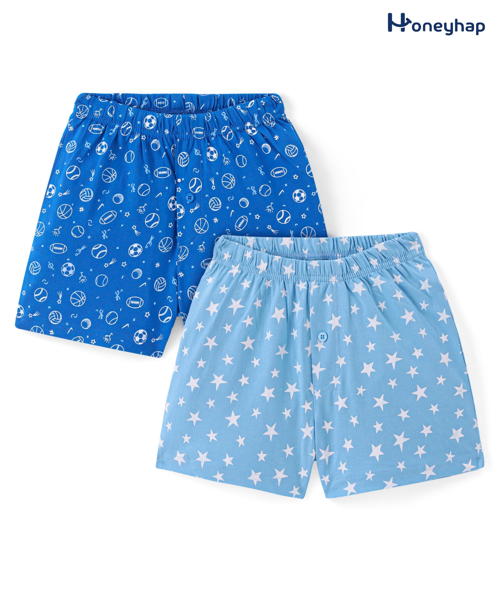 Honeyhap Premium 100% Cotton Single Jersey Knit Boxers with Star Print Pack of 2 - Sky Diver Navy & Baltic Sea Blue-image-44