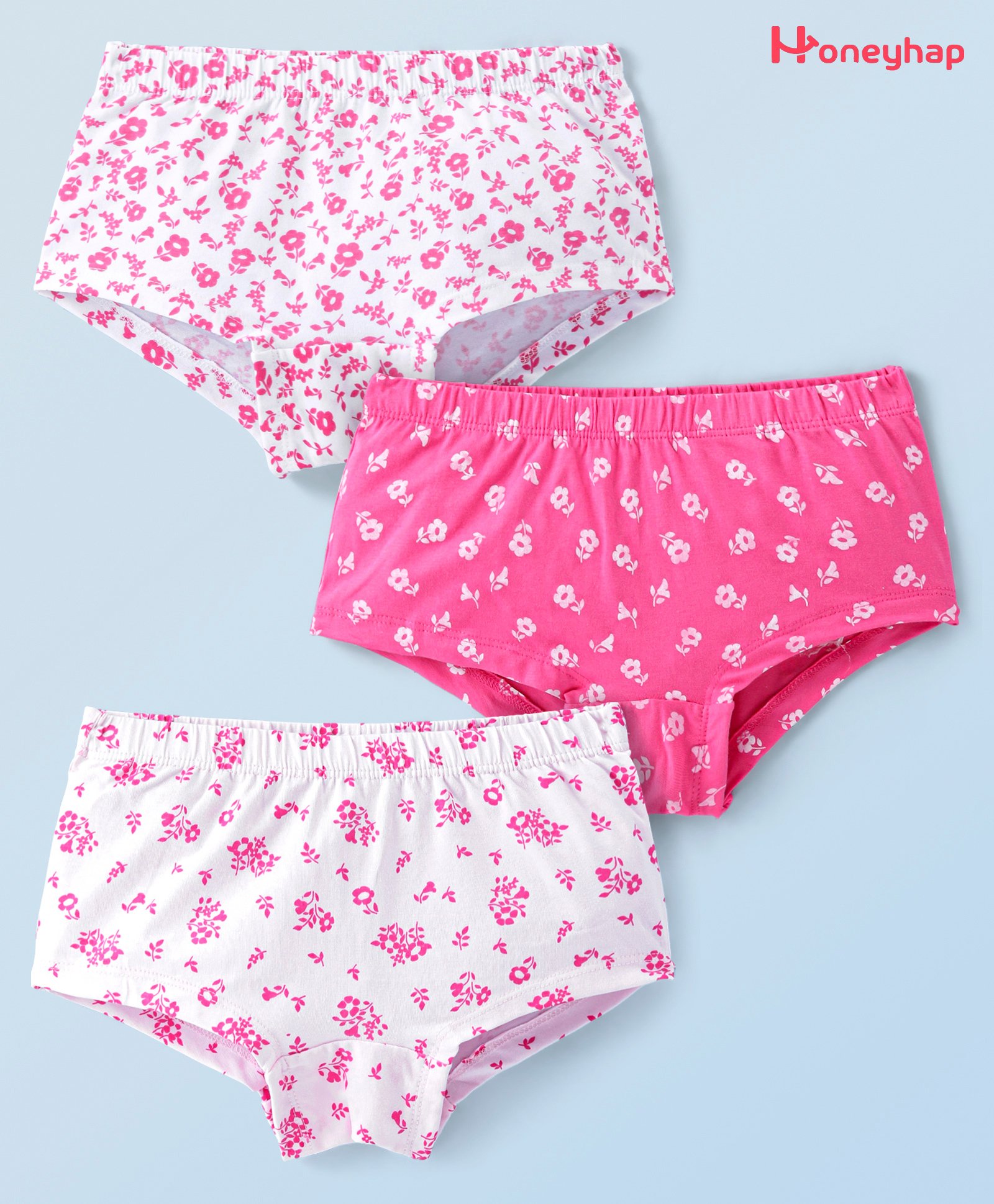 Honeyhap Premium Cotton Elastane Single Jersey Bio Finish Hipsters With Floral Print Pack of 3 - Pink & White-picture-24
