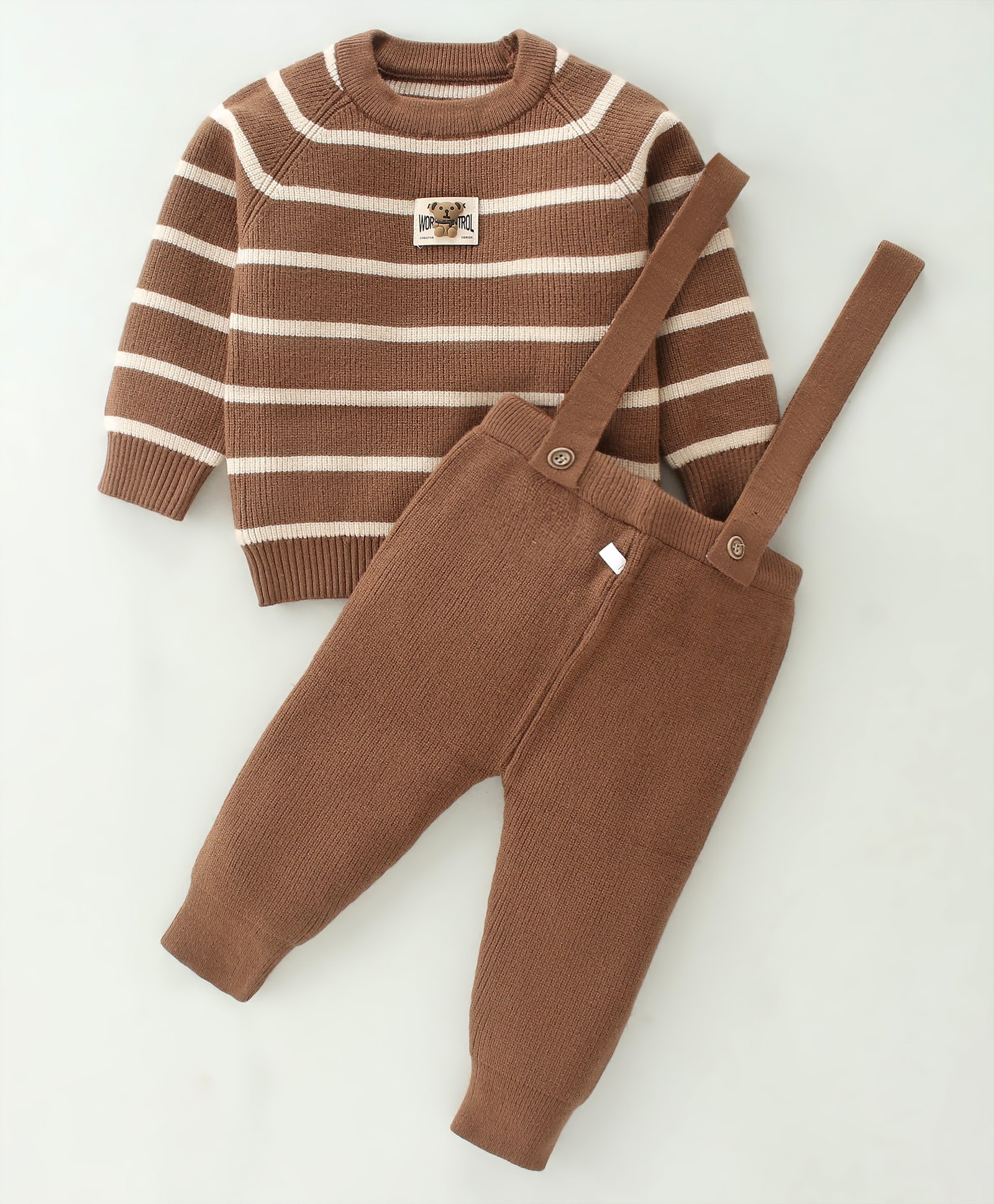 Kookie Kids Full Sleeves Striped T-Shirt With Lounge Pants & Suspender - Multicolor - Brown-image-26