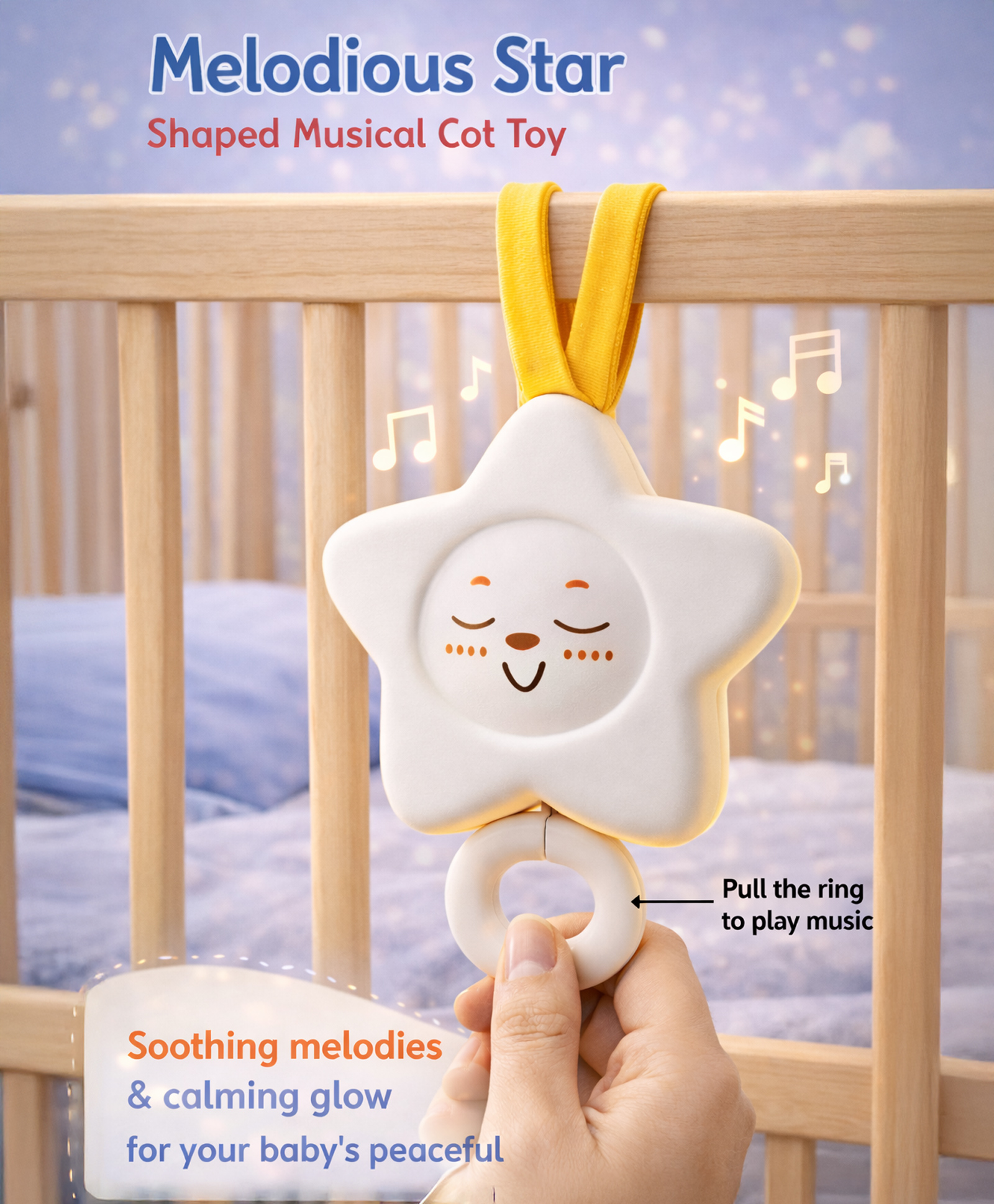 Babyhug Melodious Star Shaped Musical Cot Mobile - White