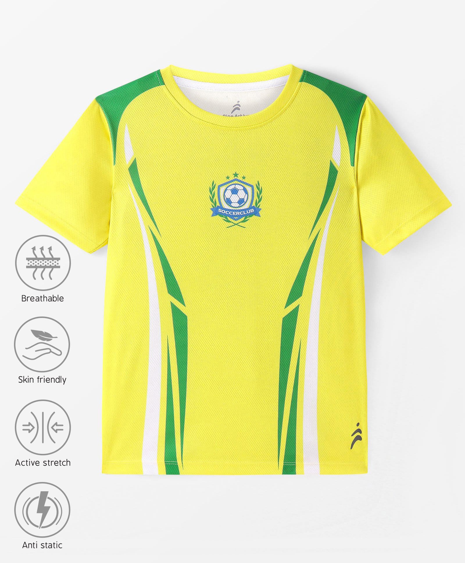 Pine Active Knitted Half Sleeve Brazil Football T-Shirt - Yellow