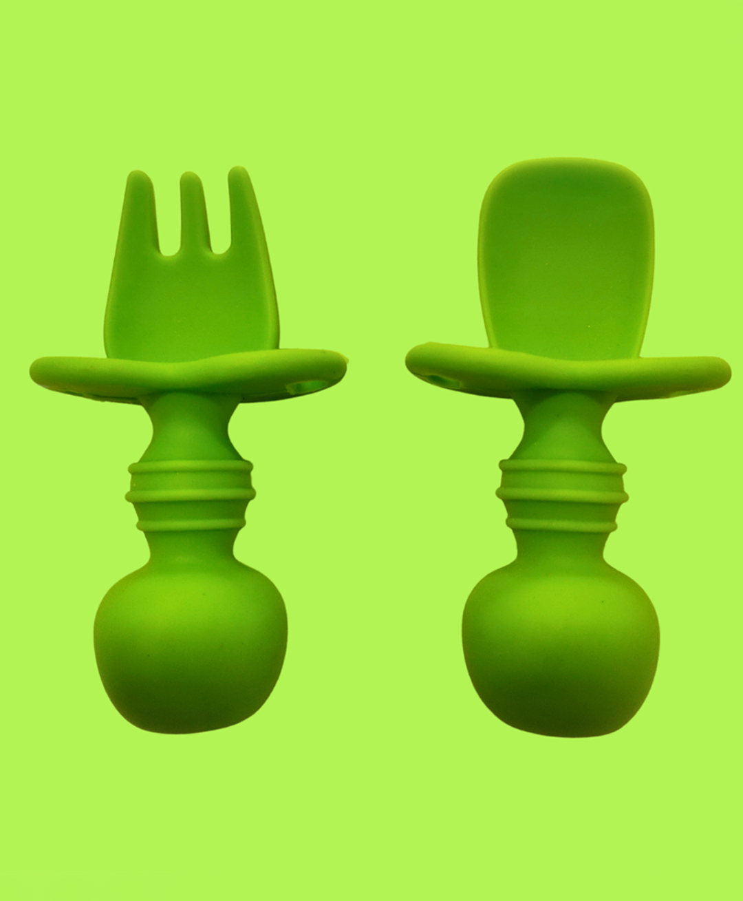 Zikku Baby Feeding Spoons & Forks Set, Easy Grip Silicone, Anti-Choke Design, Gum Friendly, BPA Free - Green-picture-41