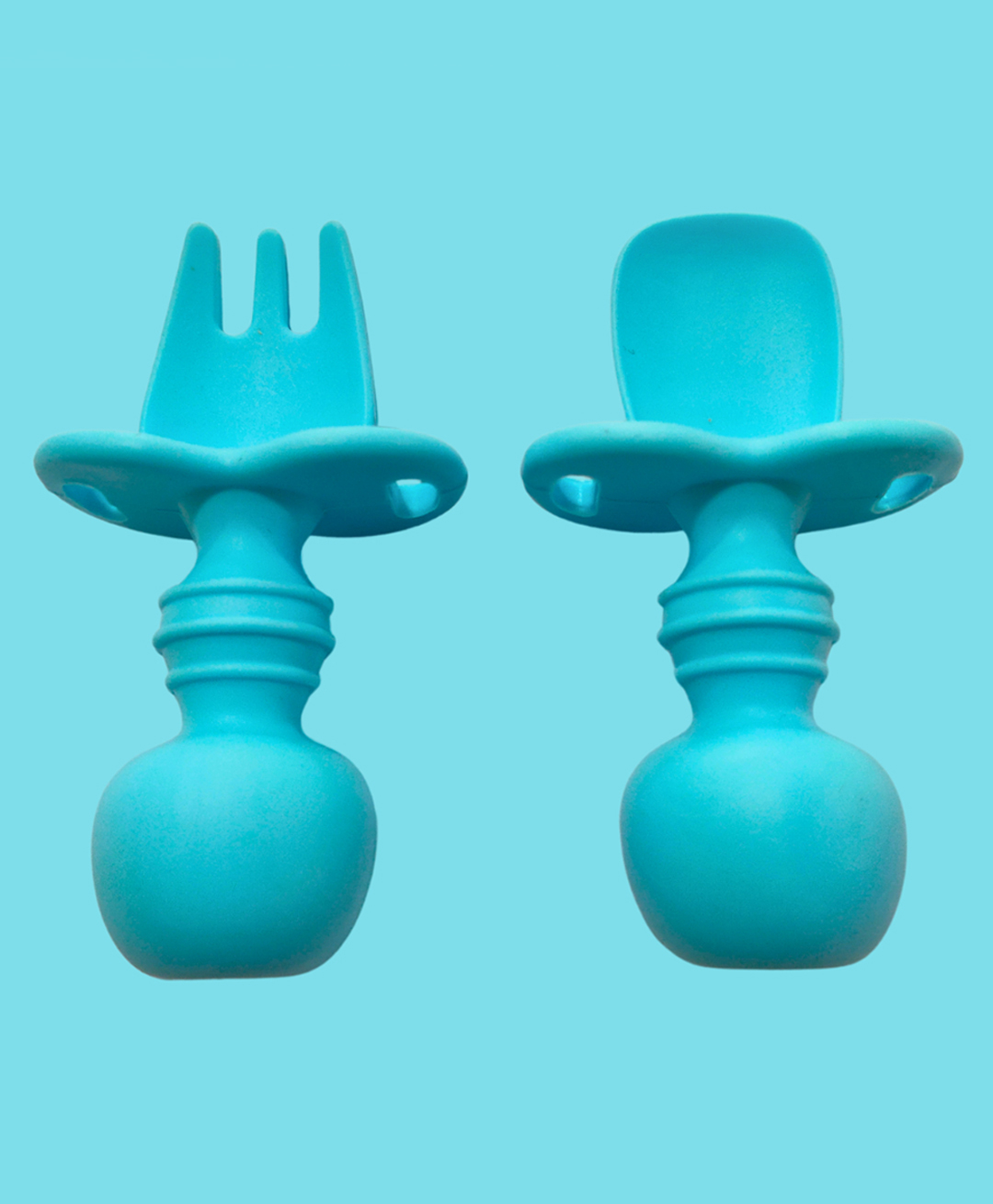 Zikku Baby Feeding Spoons & Forks Set, Easy Grip Silicone, Anti-Choke Design, Gum Friendly, BPA Free - Blue-image-35