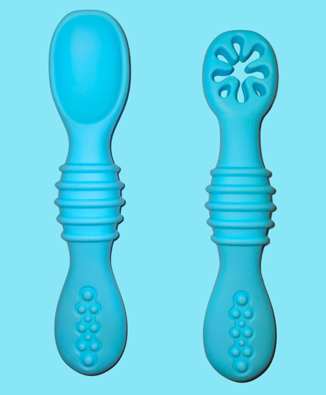 Zikku First Stage Self-Feeding Training Spoons, BPA Free, Gum Friendly 6M+, Led Weaning Silicone Spoons, Set of 2 - Blue-image-14
